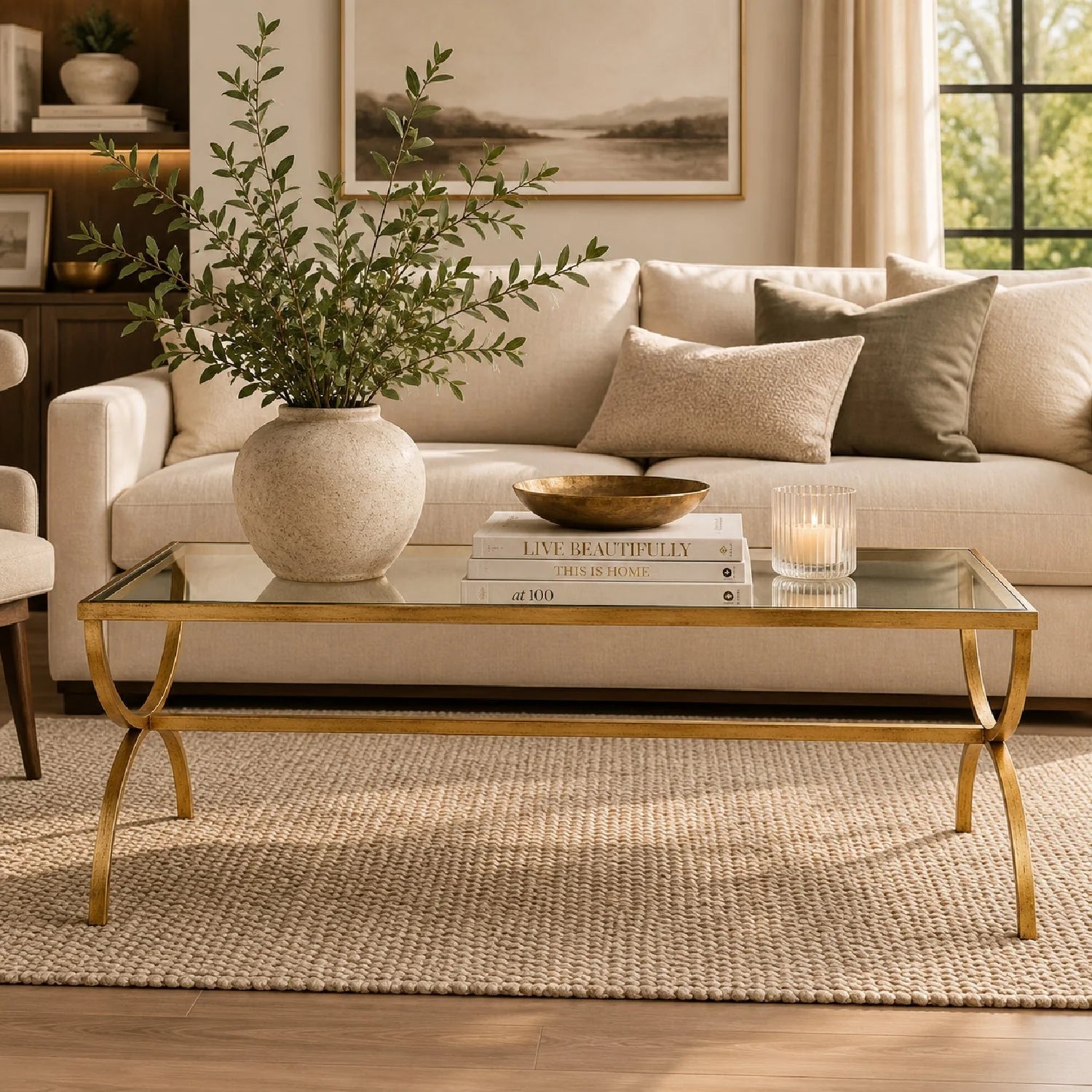Luxury Tempered Glass Gold Coffee Table Modern Italian Style for Villa
