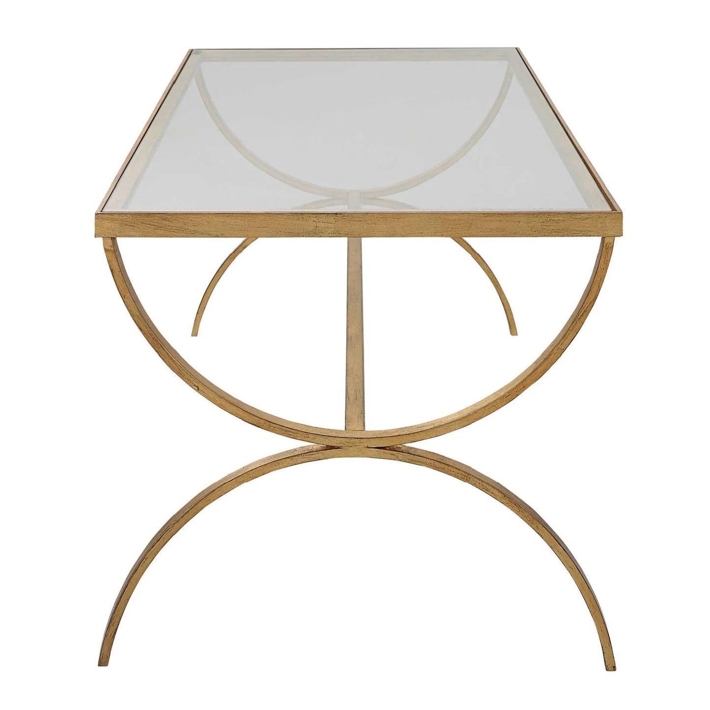 Luxury Tempered Glass Gold Coffee Table Modern Italian Style for Villa