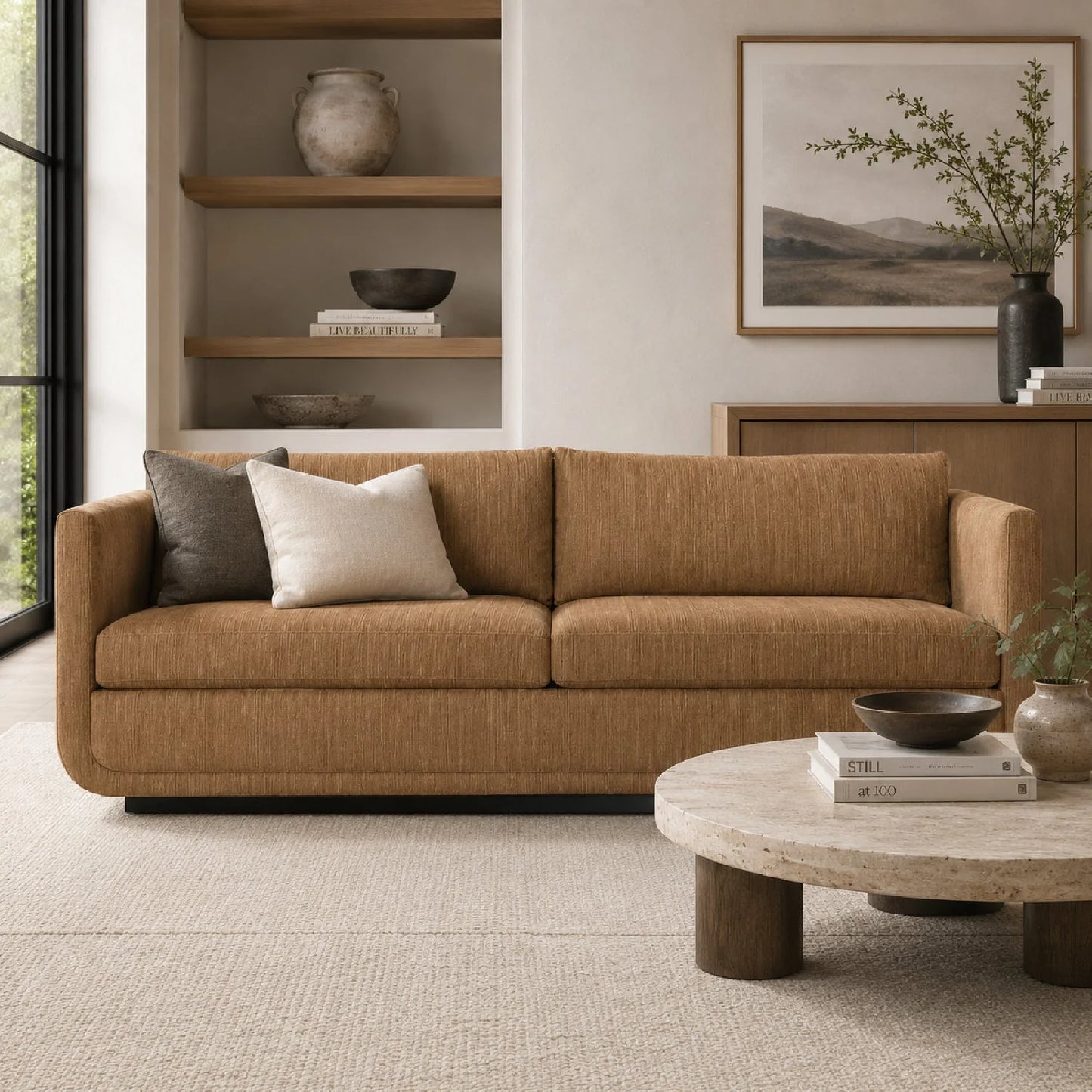 Luxury Textured Chenille Curved Sofa Modern Italian Style for Villa