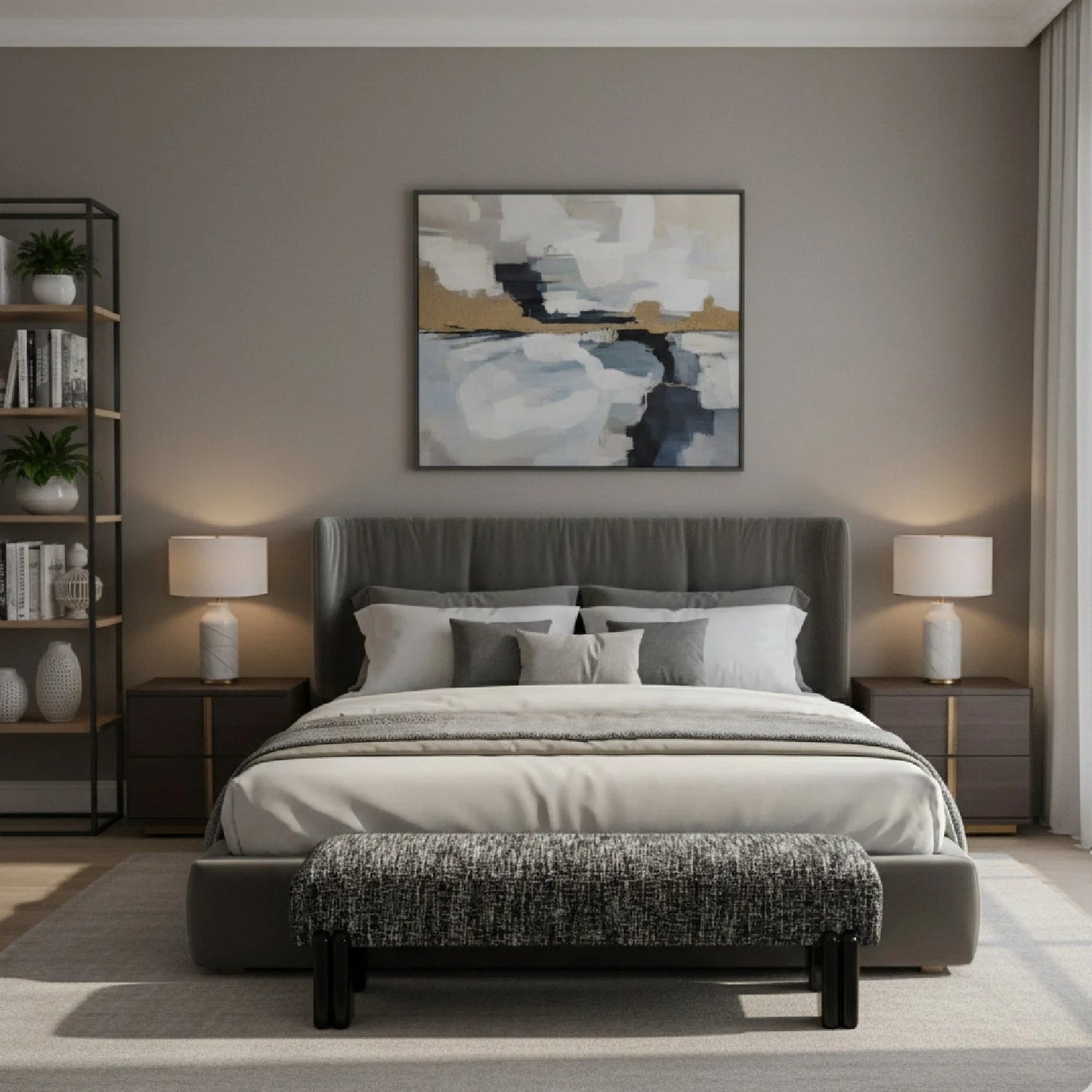 Luxury Textured Fabric Bench European Style for Villa
