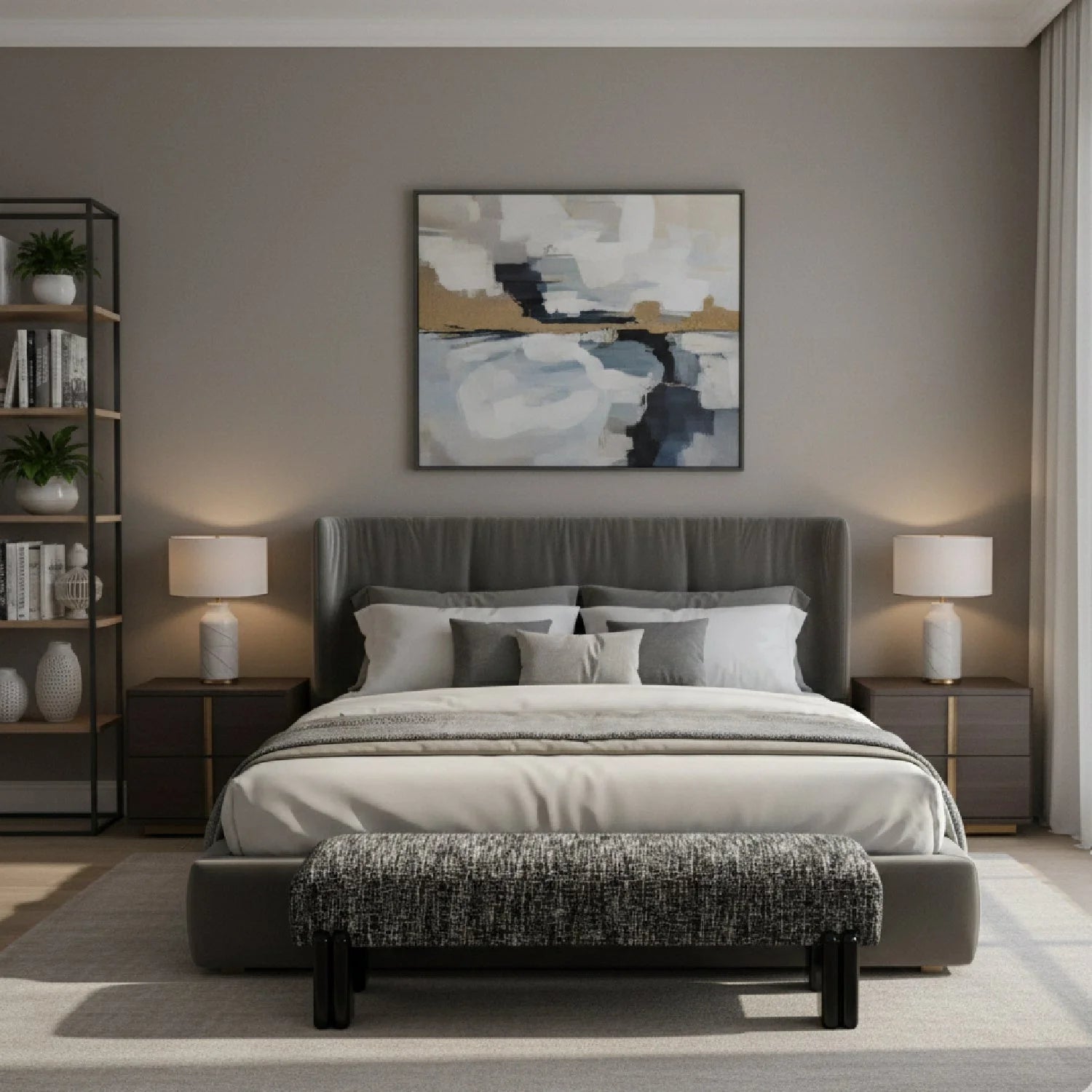 Luxury Textured Fabric Bench European Style for Villa