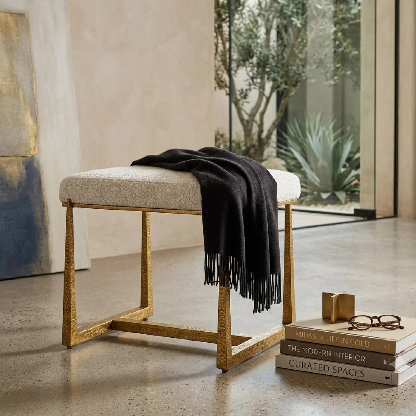 Luxury Textured Fabric Bench European Style for Villa