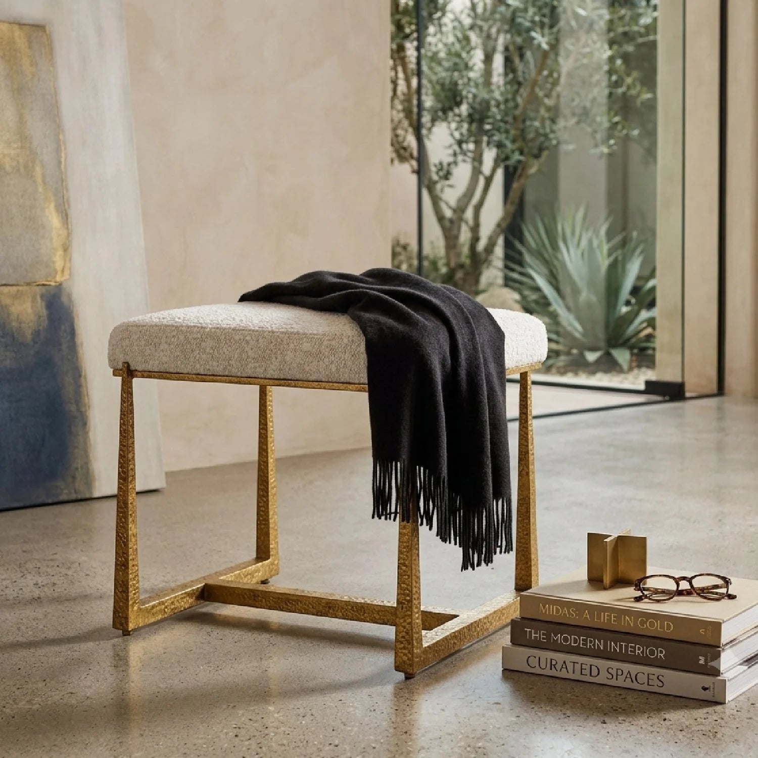 Luxury Textured Fabric Bench European Style for Villa