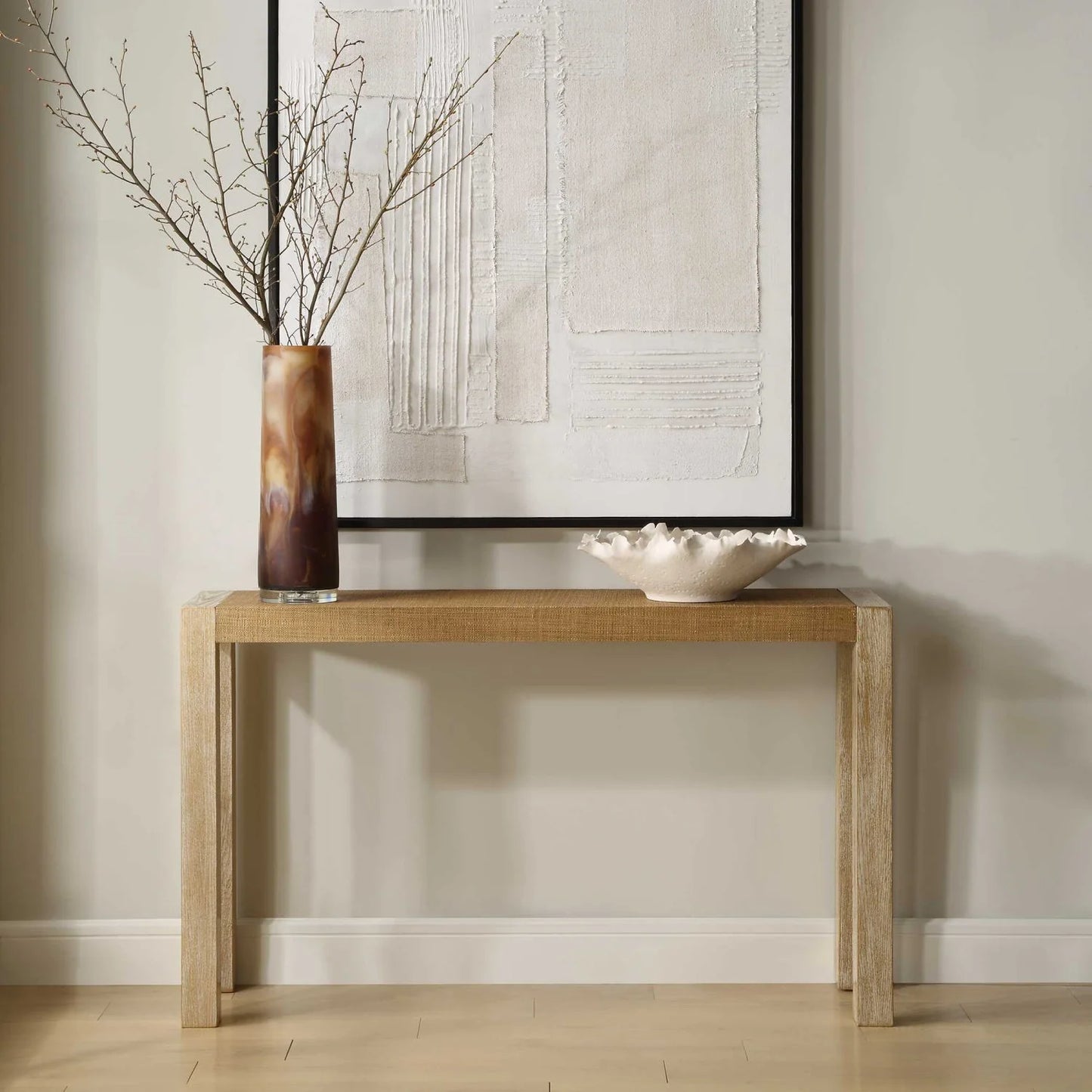 Luxury Textured Grasscloth Console Table Modern Italian Style for Villa