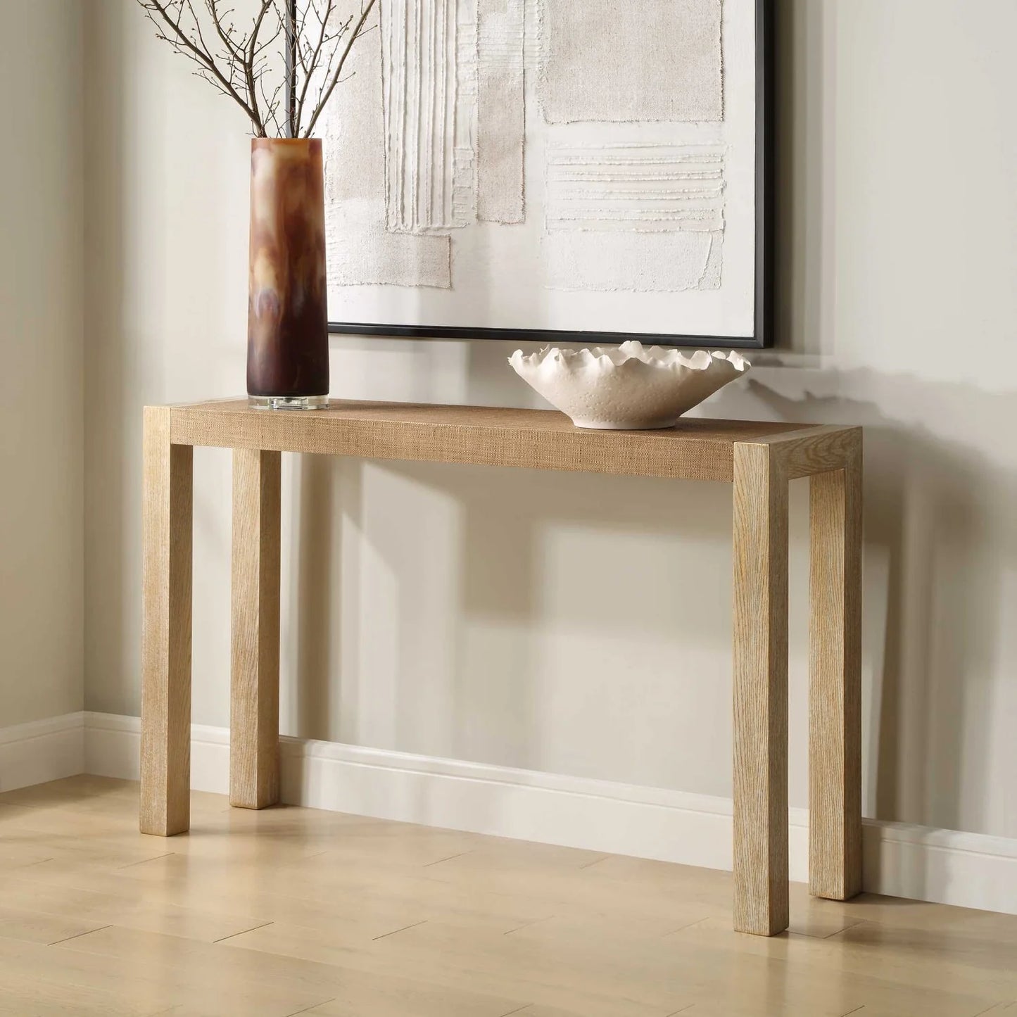 Luxury Textured Grasscloth Console Table Modern Italian Style for Villa