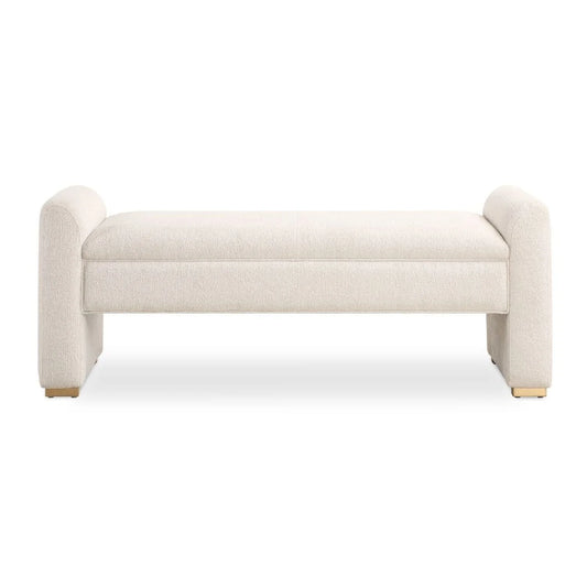 Luxury Textured Ivory Boucle Bench European Style for Villa
