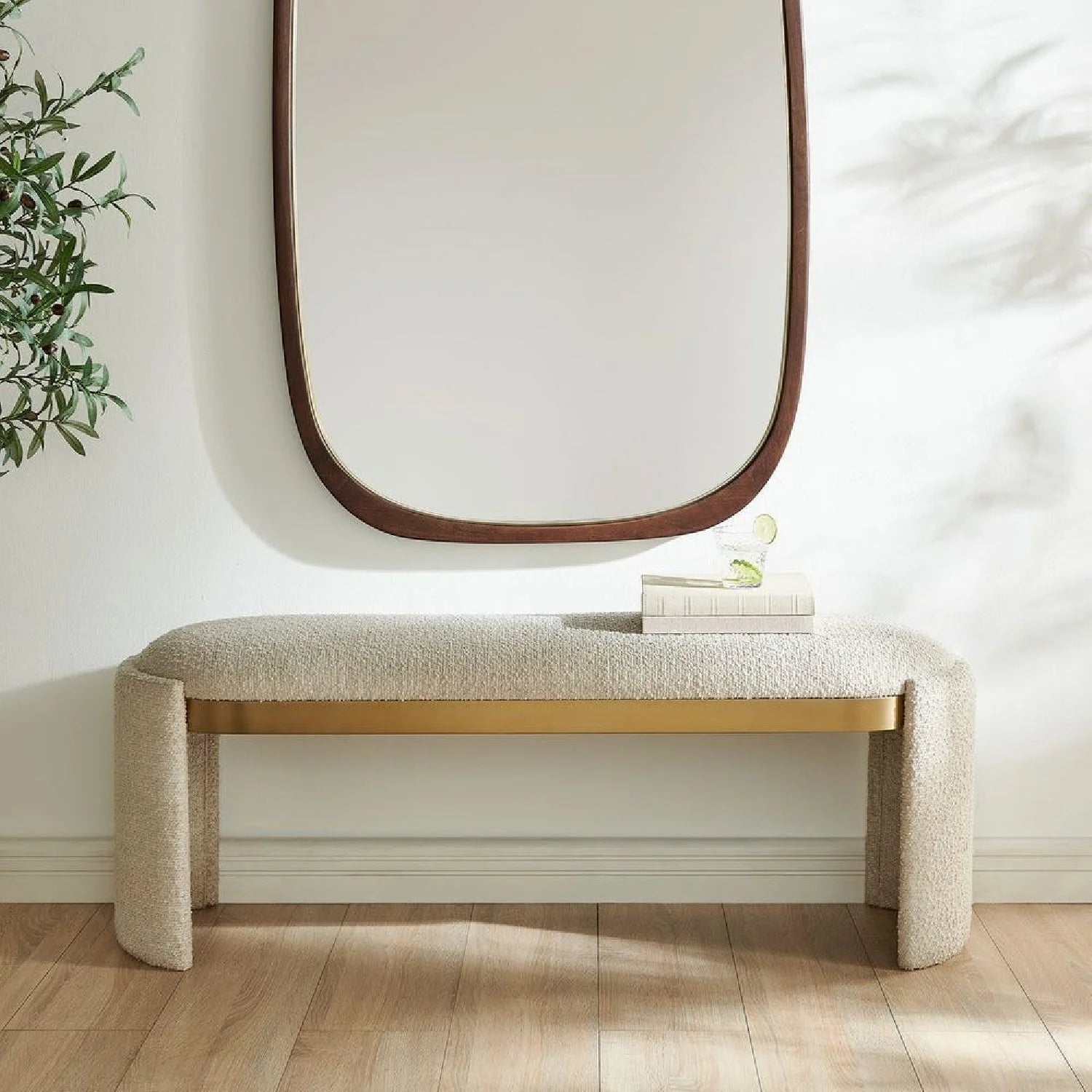 Luxury Textured Ivory Boucle Bench European Style for Villa