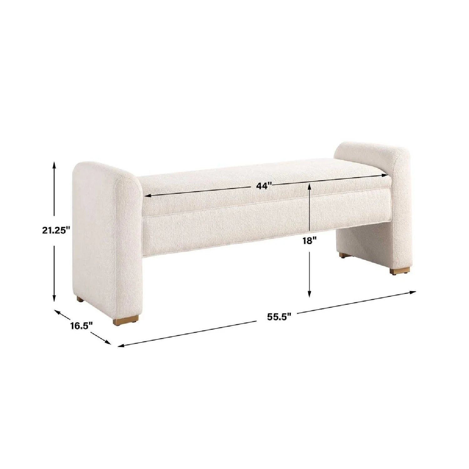 Luxury Textured Ivory Boucle Bench European Style for Villa
