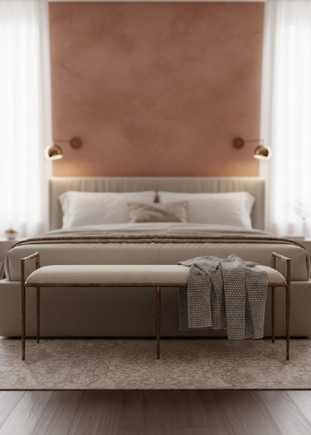 Luxury Textured White Bench European Style for Villa