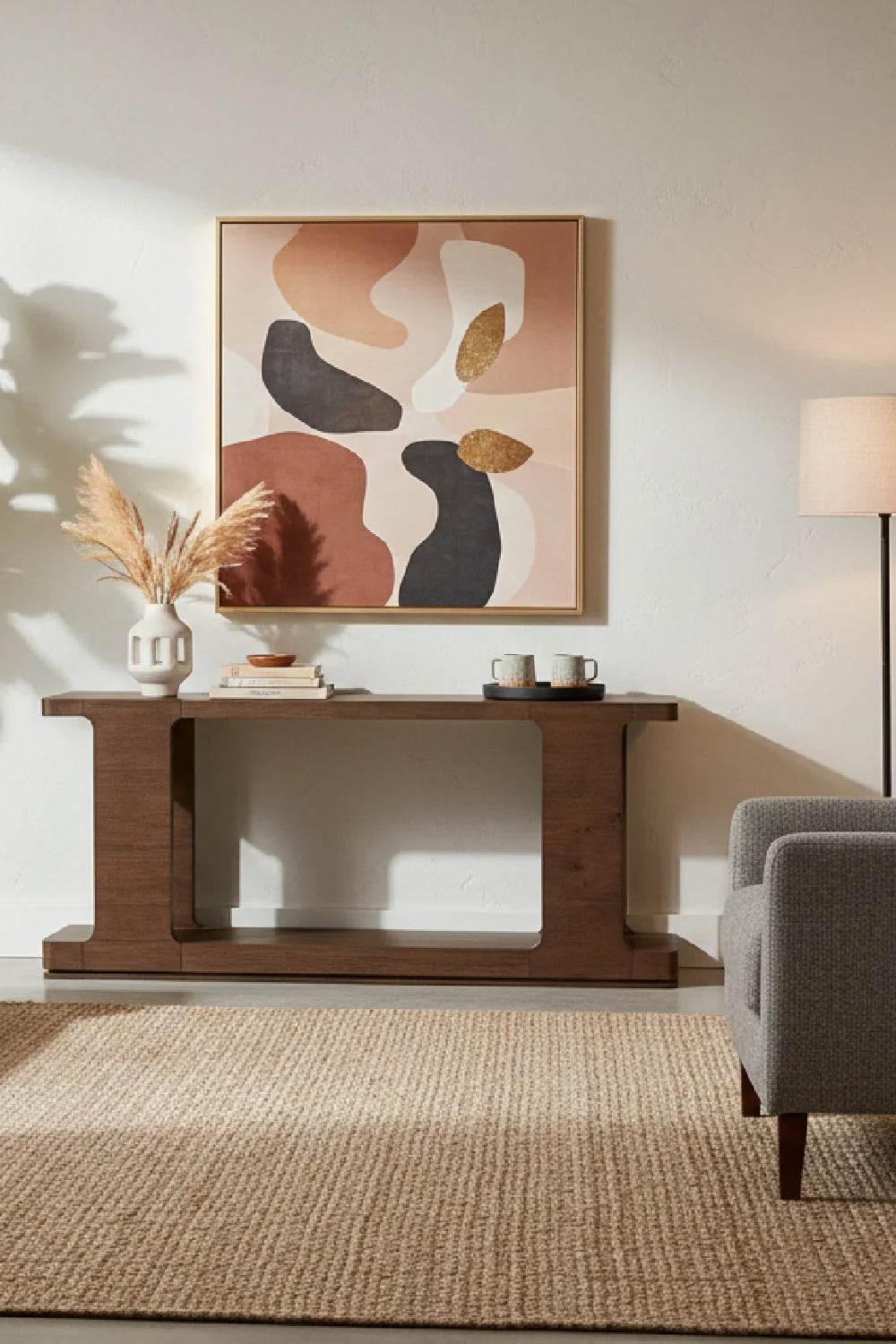 Luxury Textured Wood Console Table Modern Italian Style for Villa