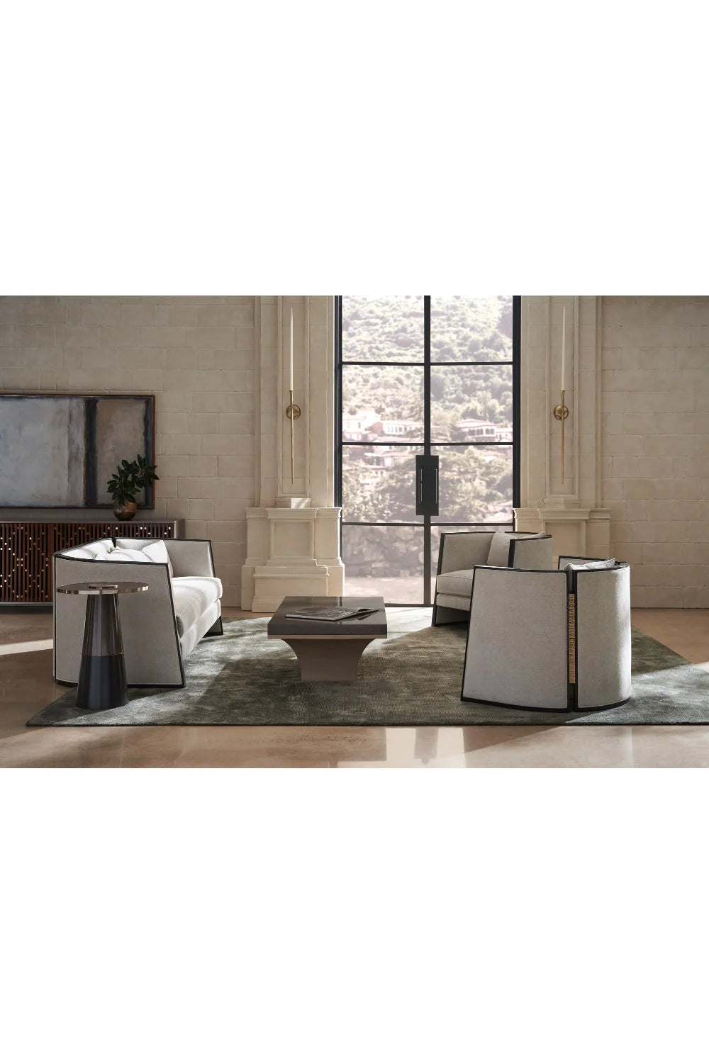 Luxury Three-Panel Fabric Sofa Modern Italian Style for Villa