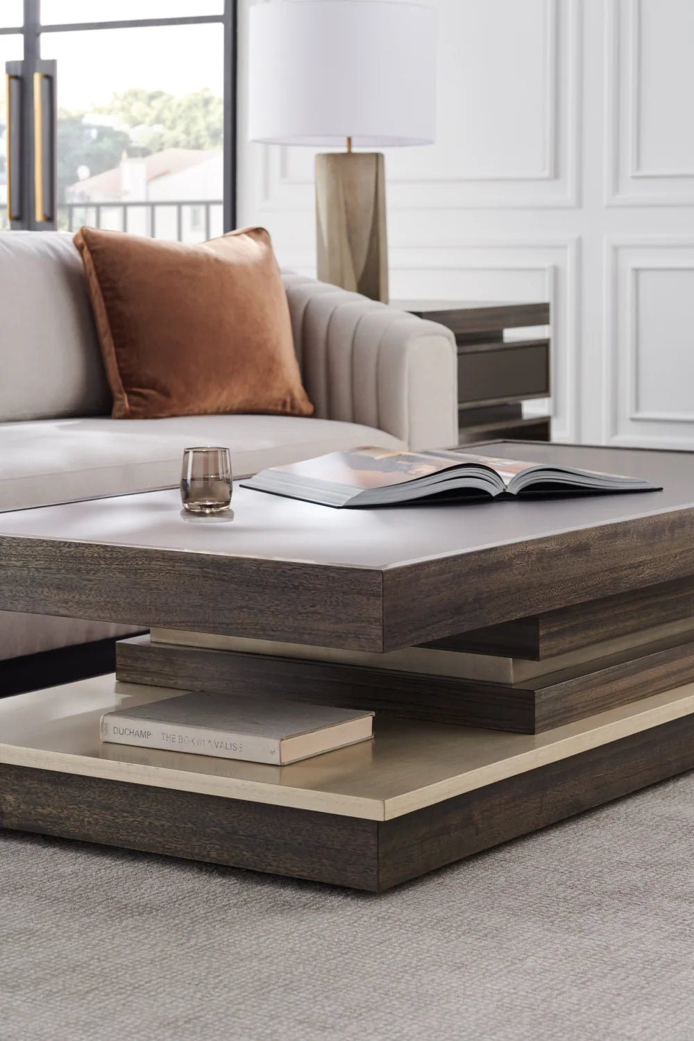 Luxury Tiered Wooden Coffee Table Modern Italian Style for Villa