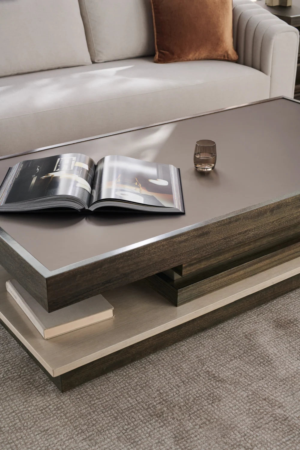 Luxury Tiered Wooden Coffee Table Modern Italian Style for Villa