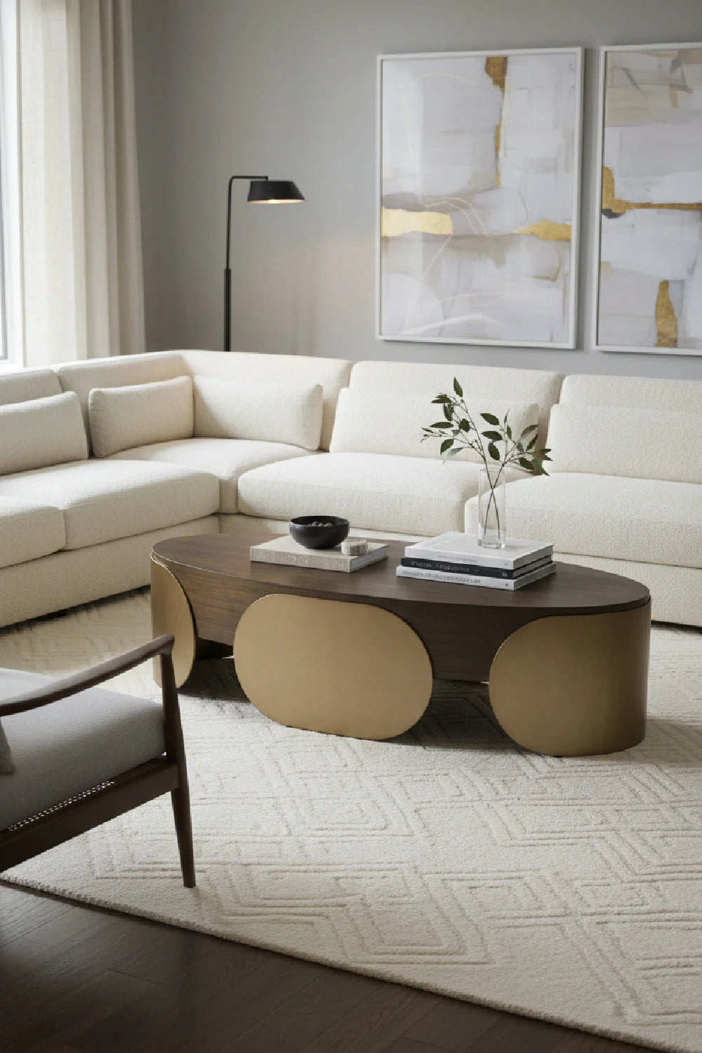 Luxury Timber Effect Oval Coffee Table Modern Italian Style for Villa