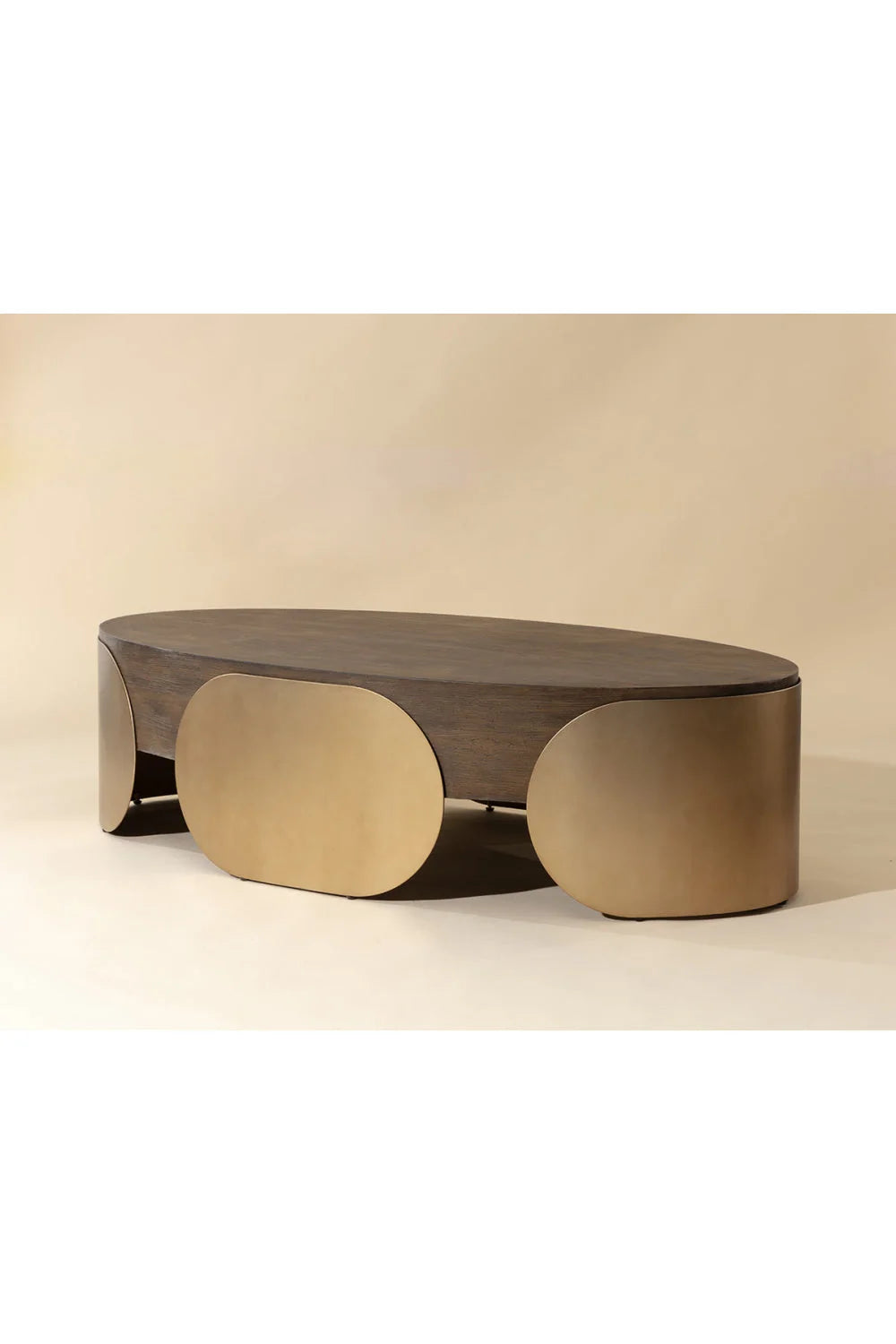 Luxury Timber Effect Oval Coffee Table Modern Italian Style for Villa