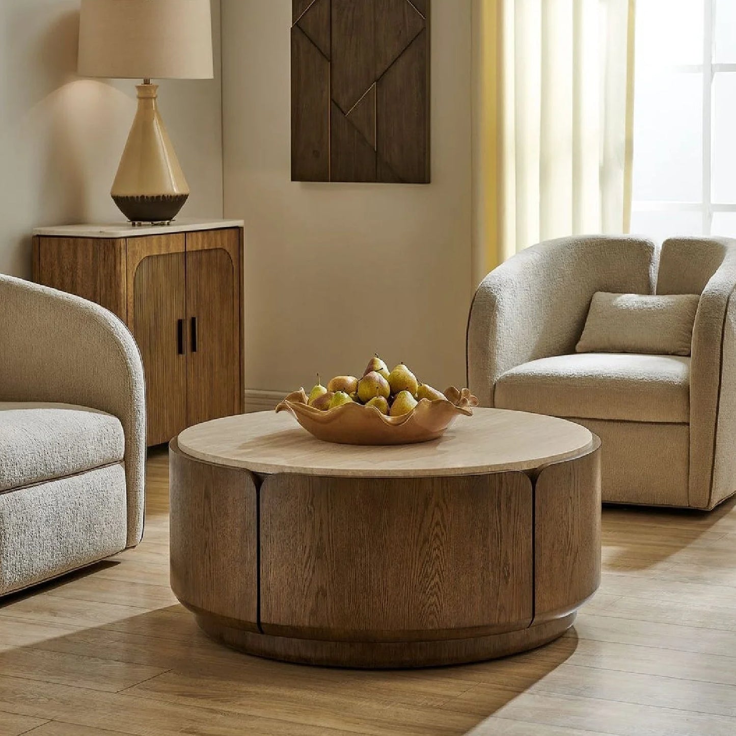 Luxury Tindall Round Travertine Coffee Table Modern Italian Style for Villa