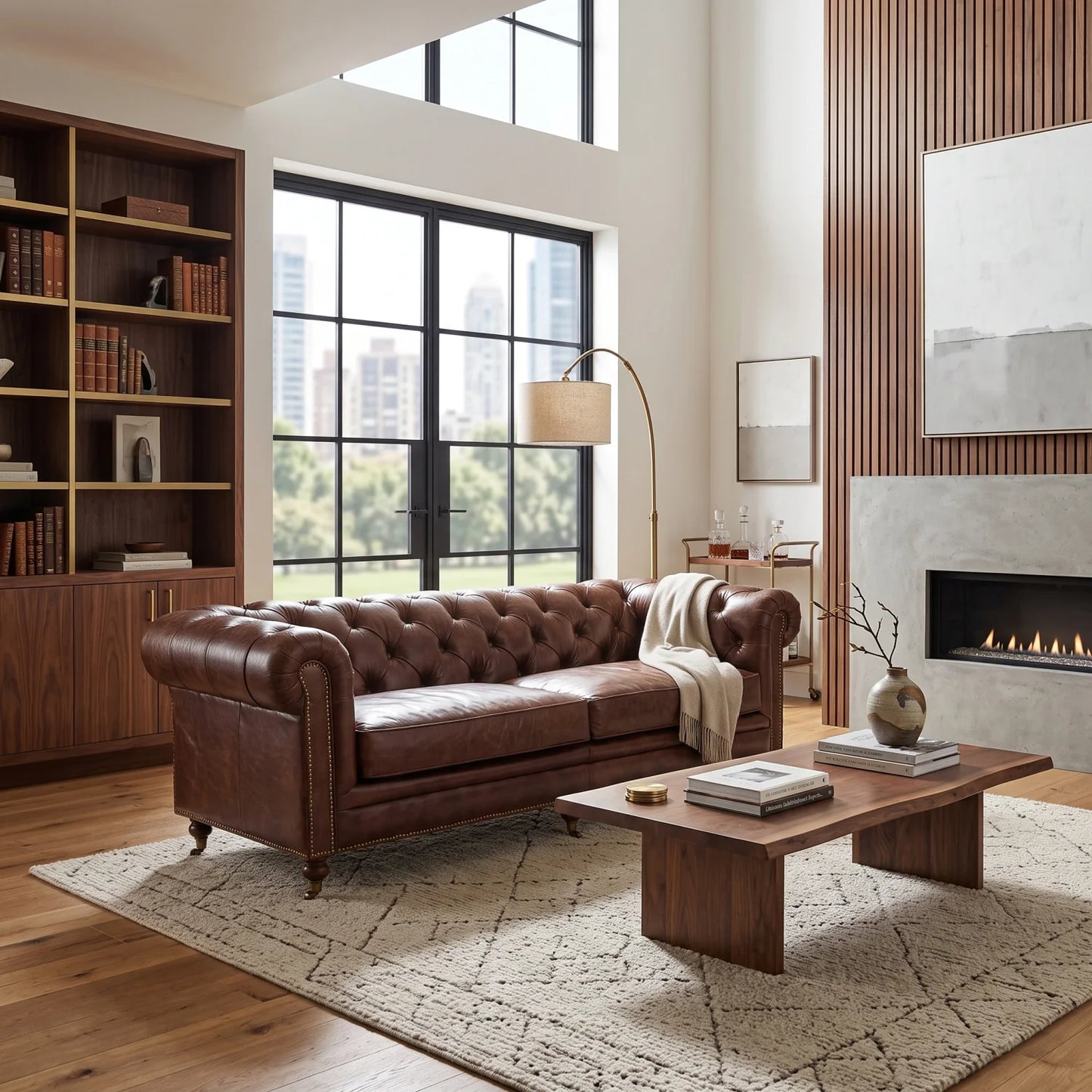 Luxury Top-Grain Leather 3-Seater Sofa Modern Italian Style for Villa