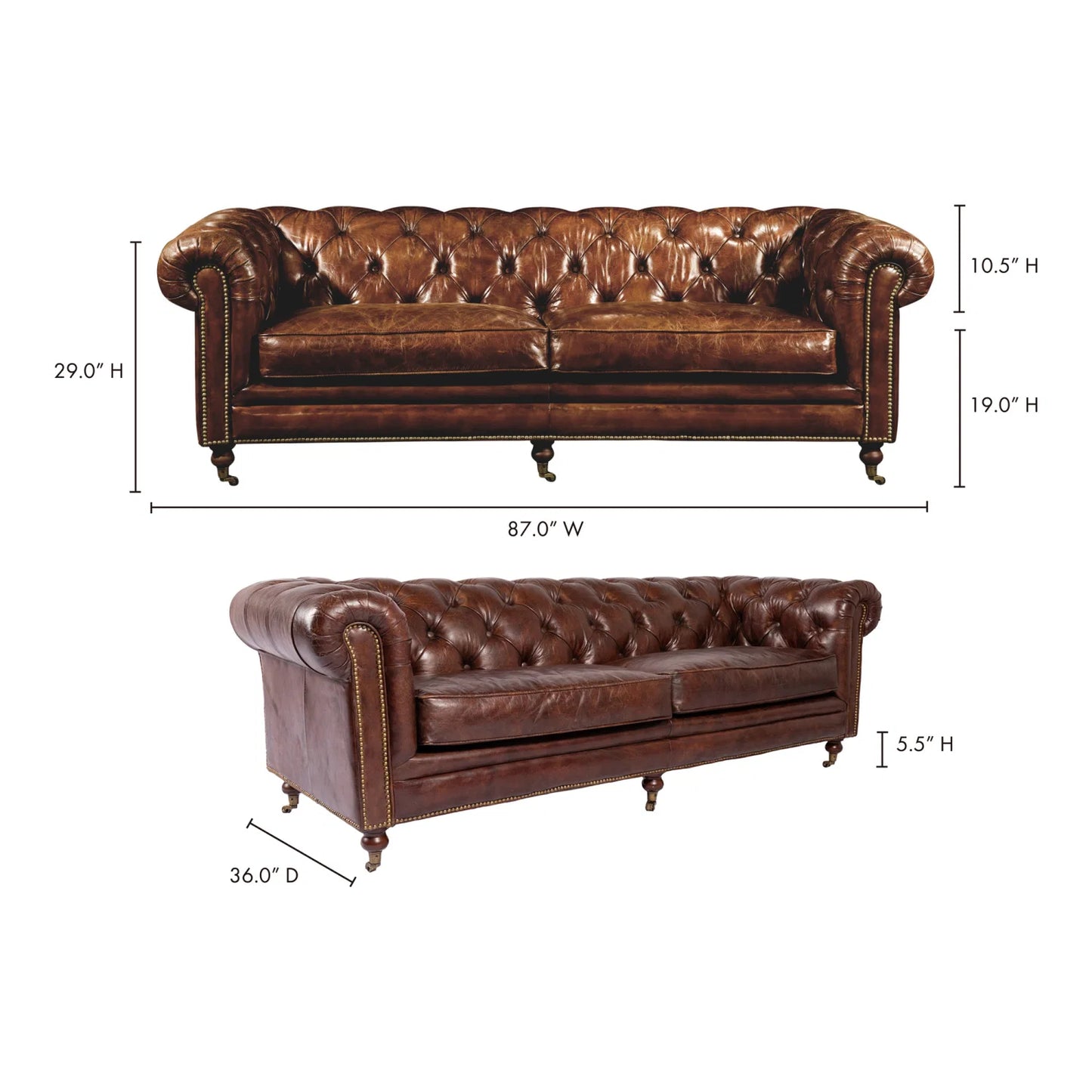 Luxury Top-Grain Leather 3-Seater Sofa Modern Italian Style for Villa