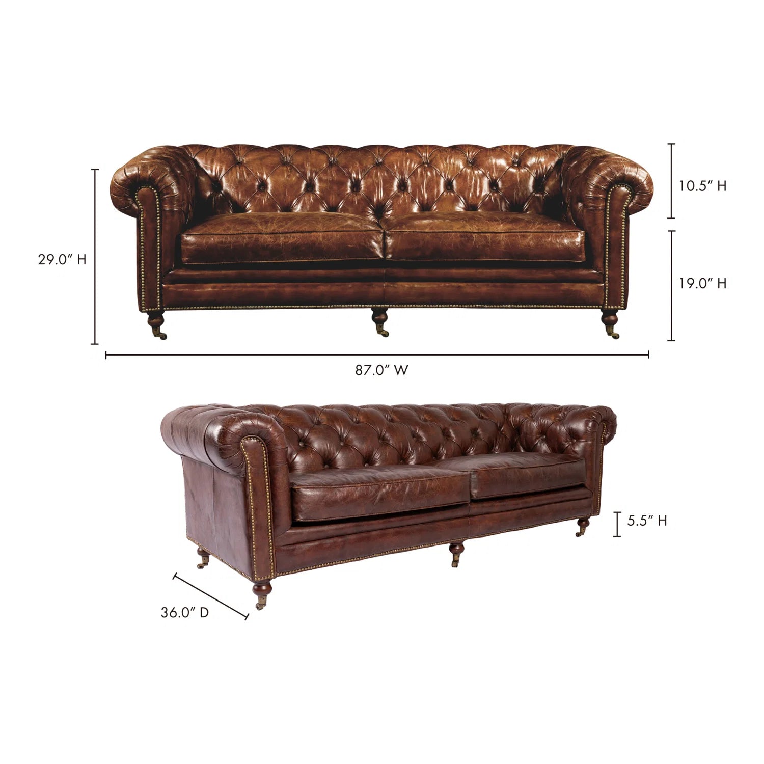 Luxury Top-Grain Leather 3-Seater Sofa Modern Italian Style for Villa