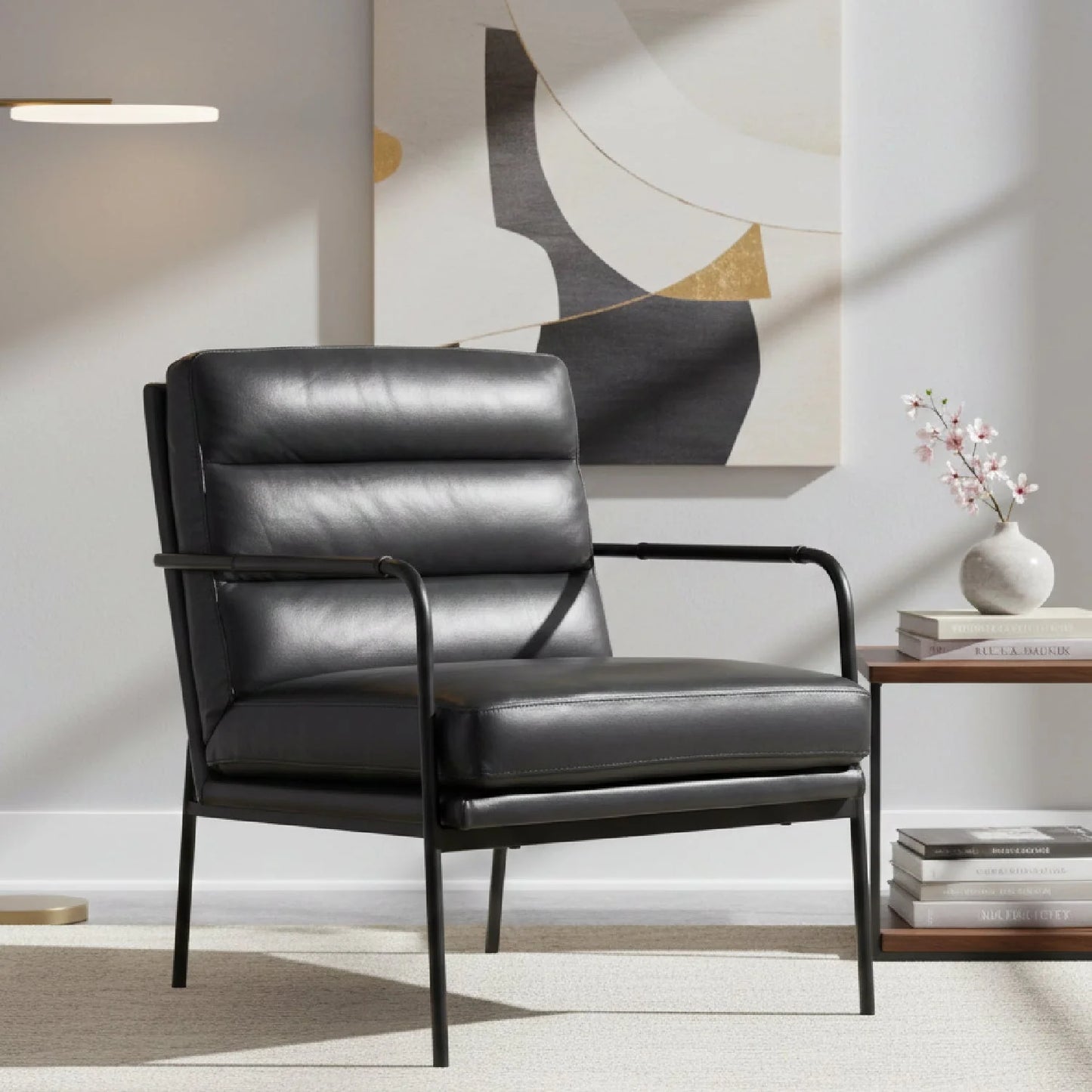 Luxury Top Grain Leather Classic Armchair Modern Italian Style for Villa