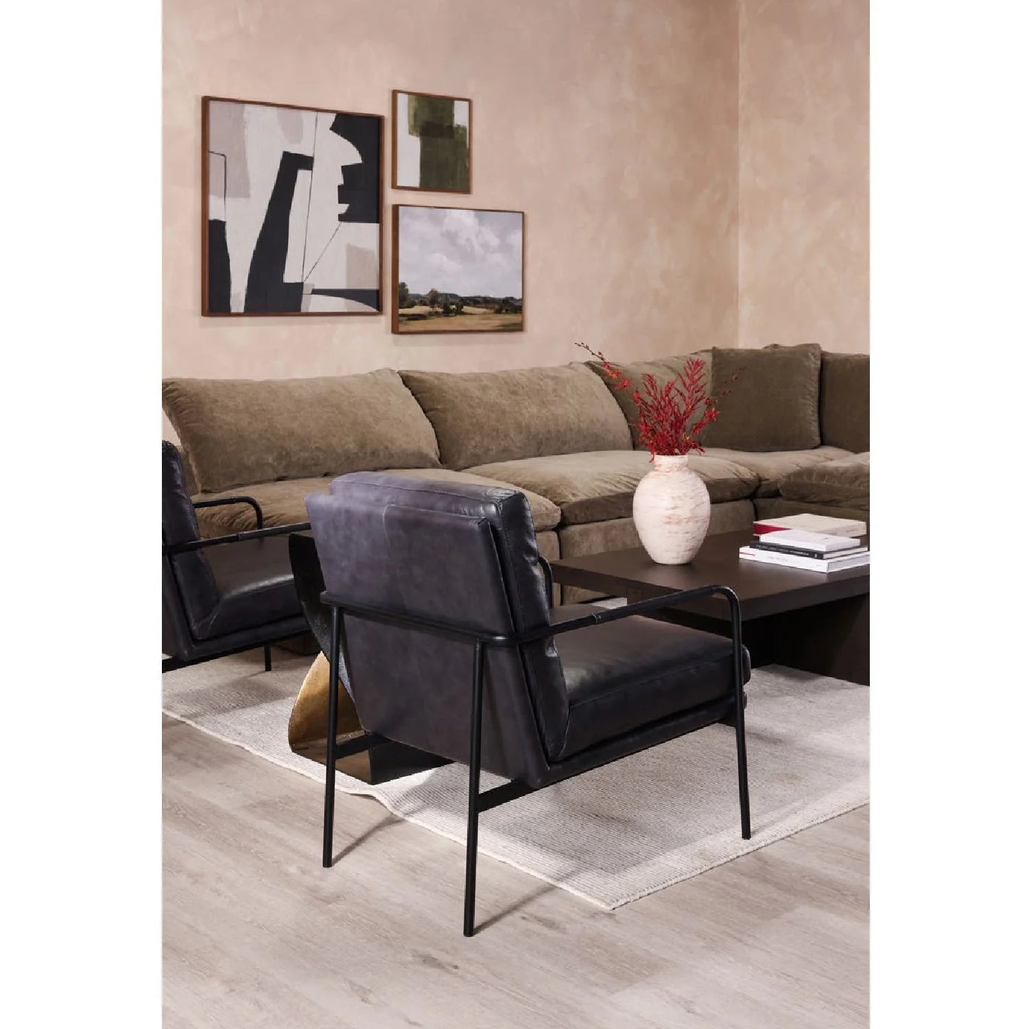 Luxury Top Grain Leather Classic Armchair Modern Italian Style for Villa