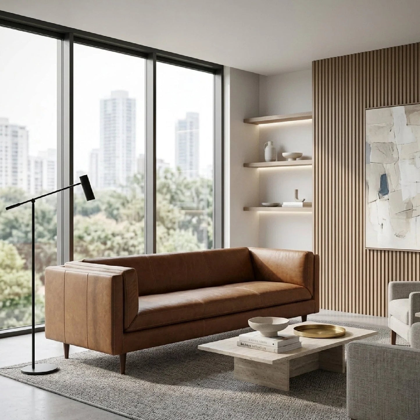 Luxury Top Grain Leather Sofa Modern Italian Style for Villa