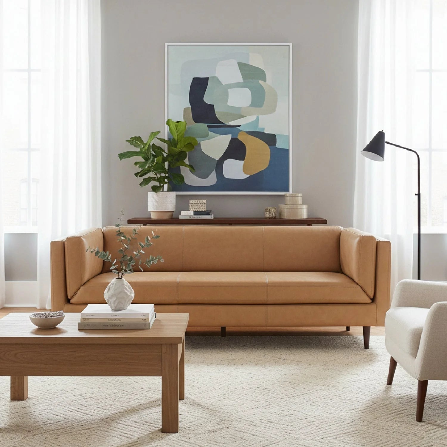 Luxury Top Grain Leather Sofa Modern Italian Style for Villa