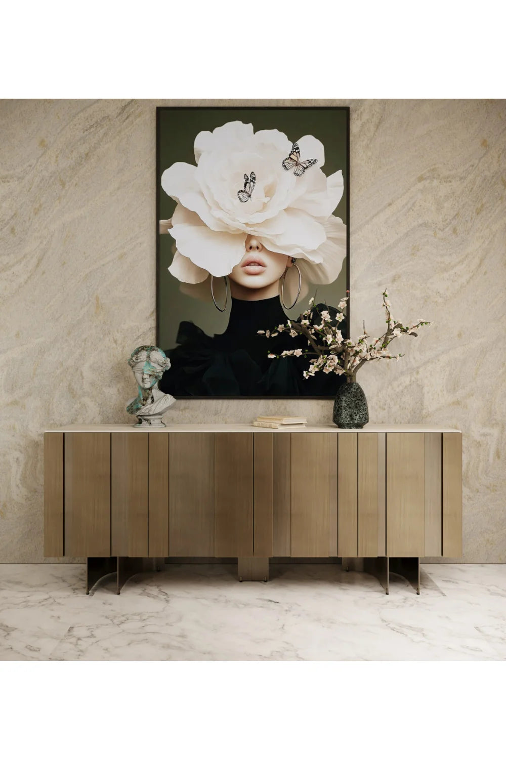 Luxury Travertine 4-Door Sideboard European Style for Villa