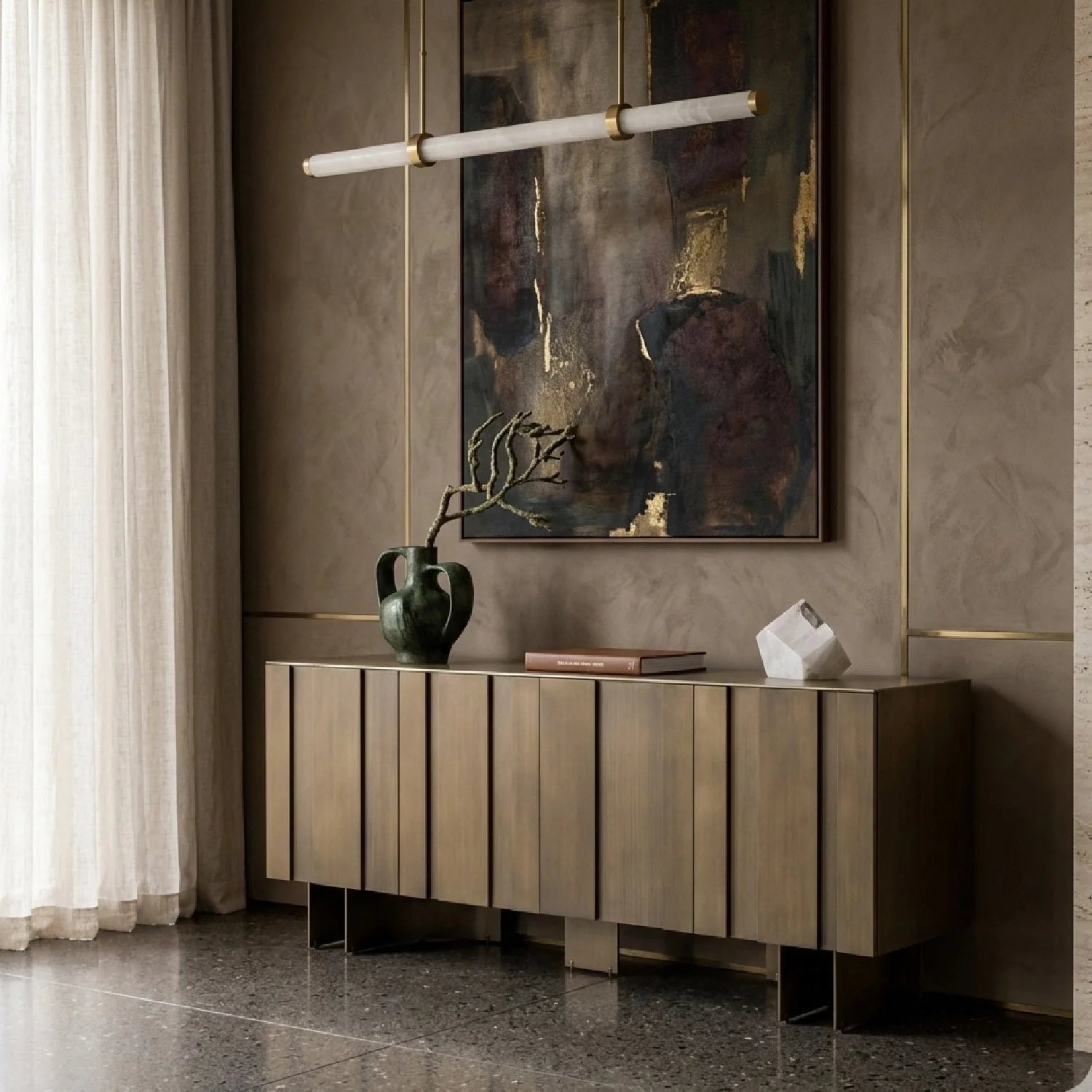 Luxury Travertine 4-Door Sideboard European Style for Villa