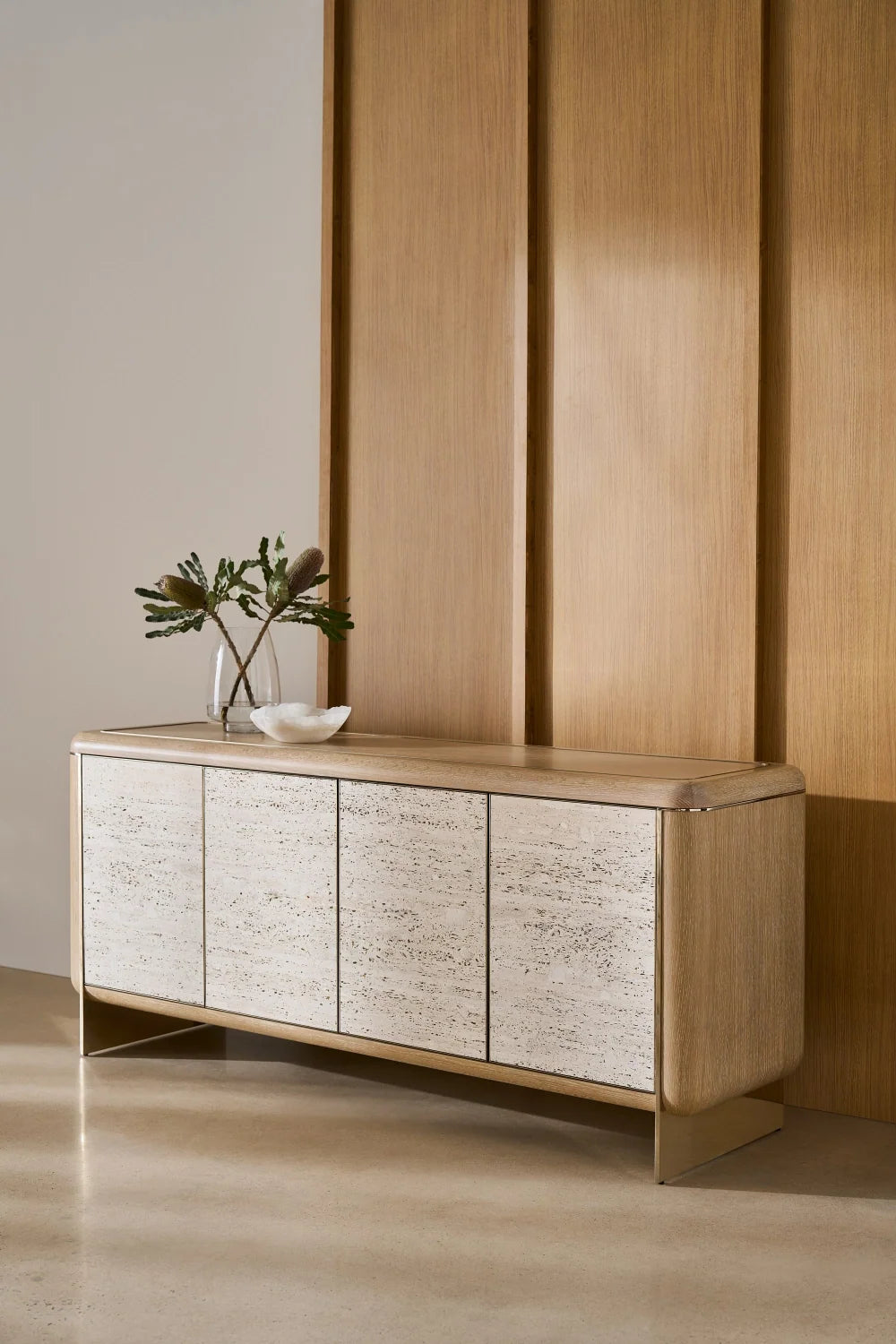 Luxury Travertine 4-Door Sideboard European Style for Villa