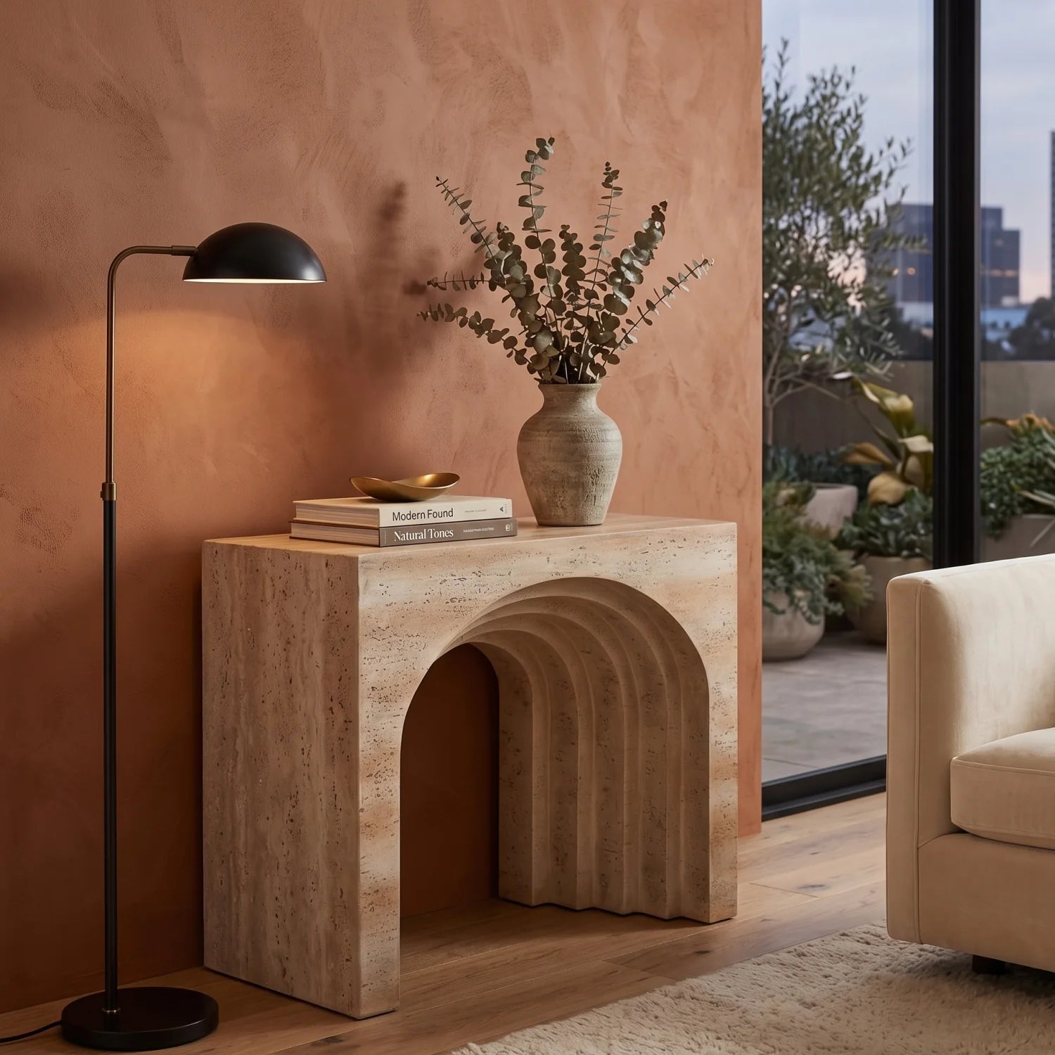 Luxury Travertine Arched Console Table Modern Italian Style for Villa