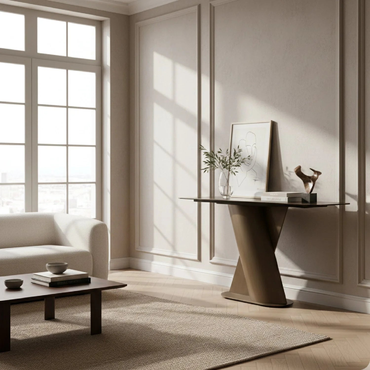 Luxury Travertine Bronze Console Table Modern Italian Style for Villa