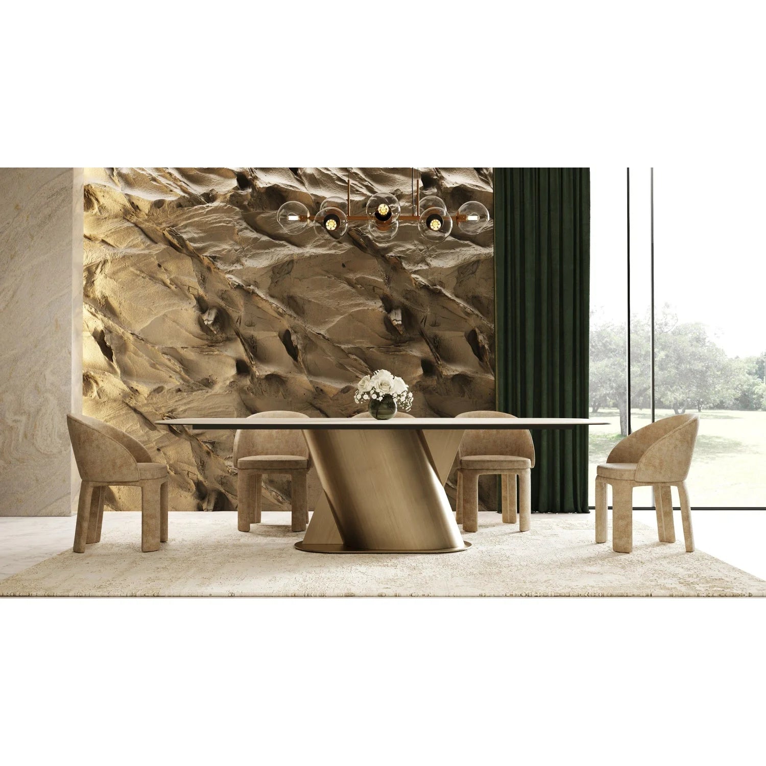 Luxury Travertine Finish Rectangular Dining Table Modern Italian Style for Villa
