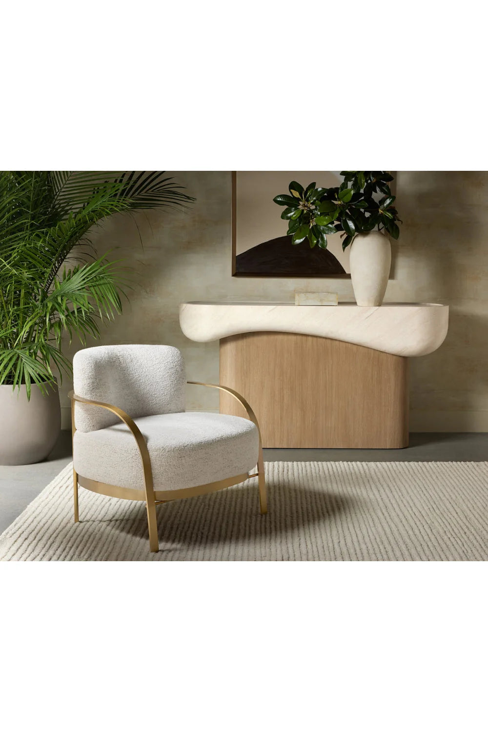 Luxury Travertine Look Console Table Modern Italian Style for Villa