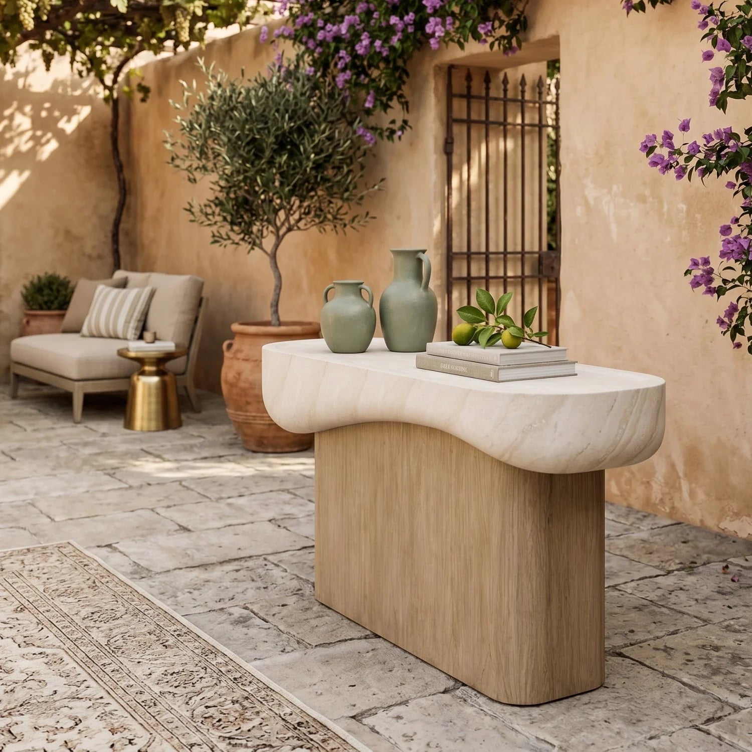 Luxury Travertine Look Console Table Modern Italian Style for Villa