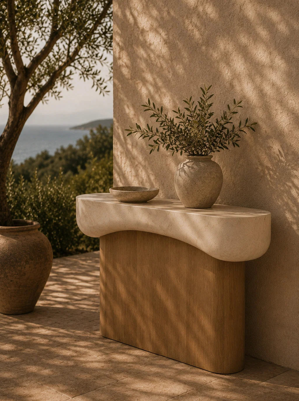 Luxury Travertine Look Console Table Modern Italian Style for Villa