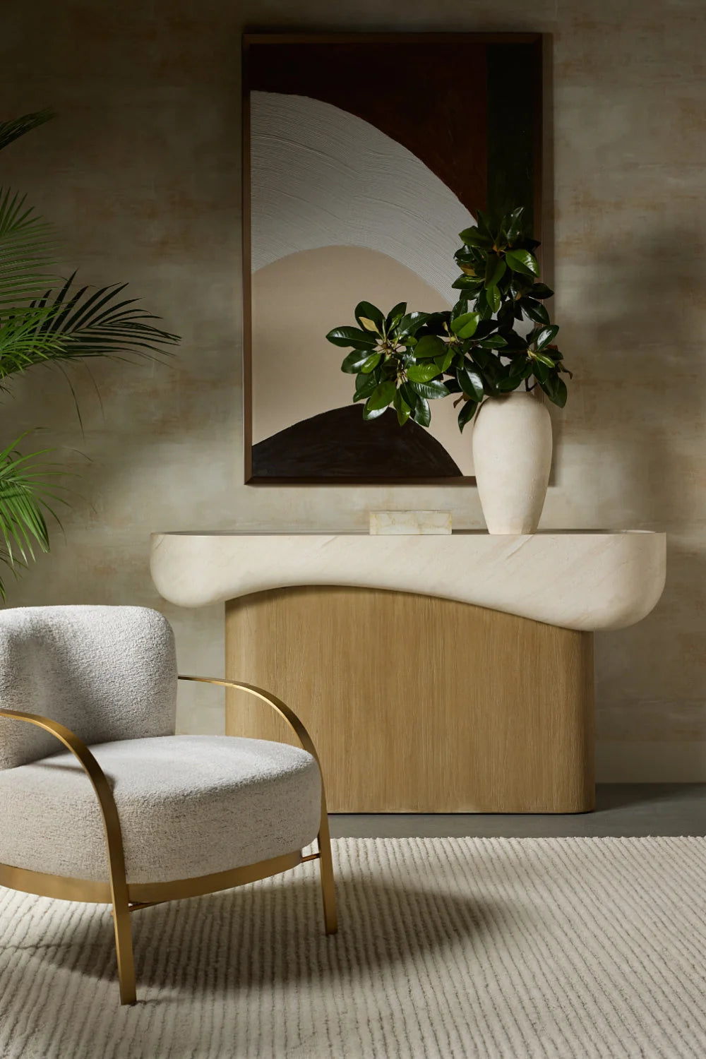 Luxury Travertine Look Console Table Modern Italian Style for Villa