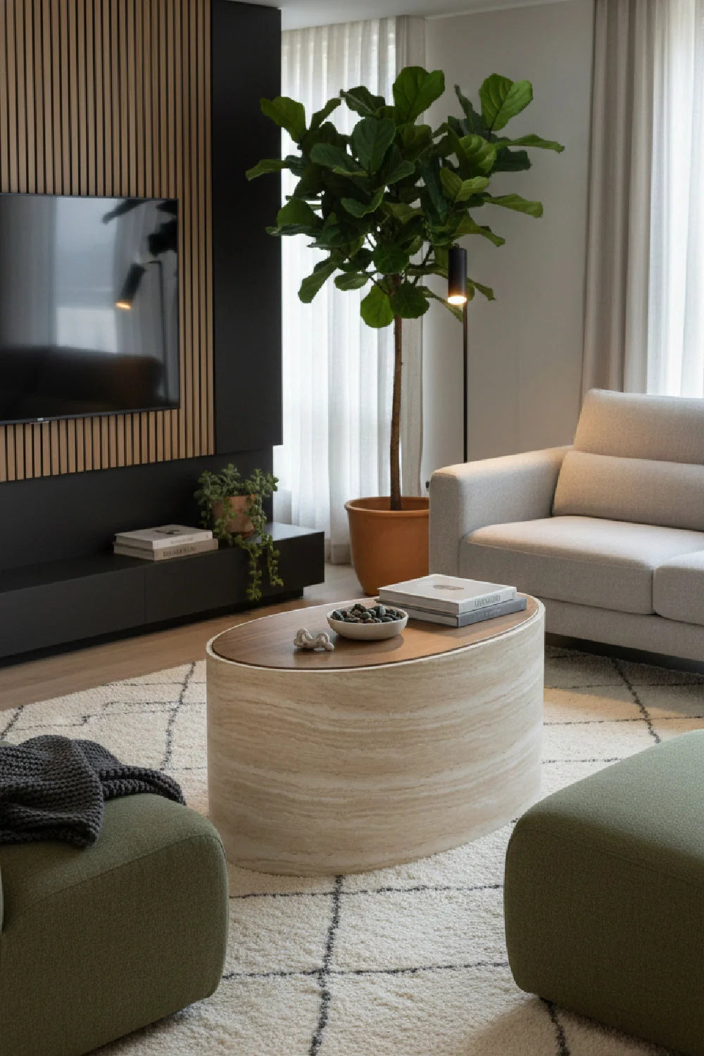 Luxury Travertine Look Freeform Coffee Table Modern Italian Style for Villa