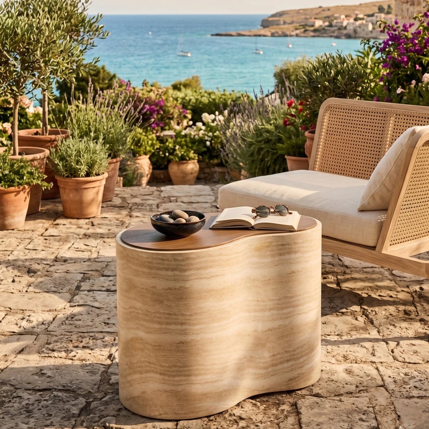Luxury Travertine Look Freeform Coffee Table Modern Italian Style for Villa