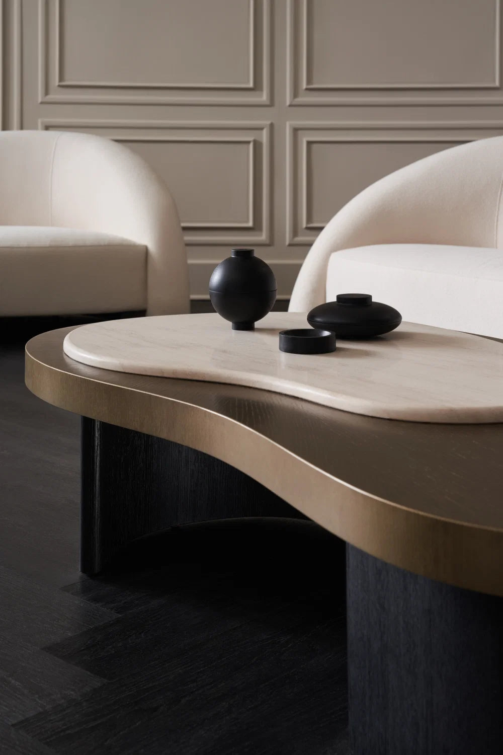Luxury Travertine Oak Coffee Table Modern Italian Style for Villa