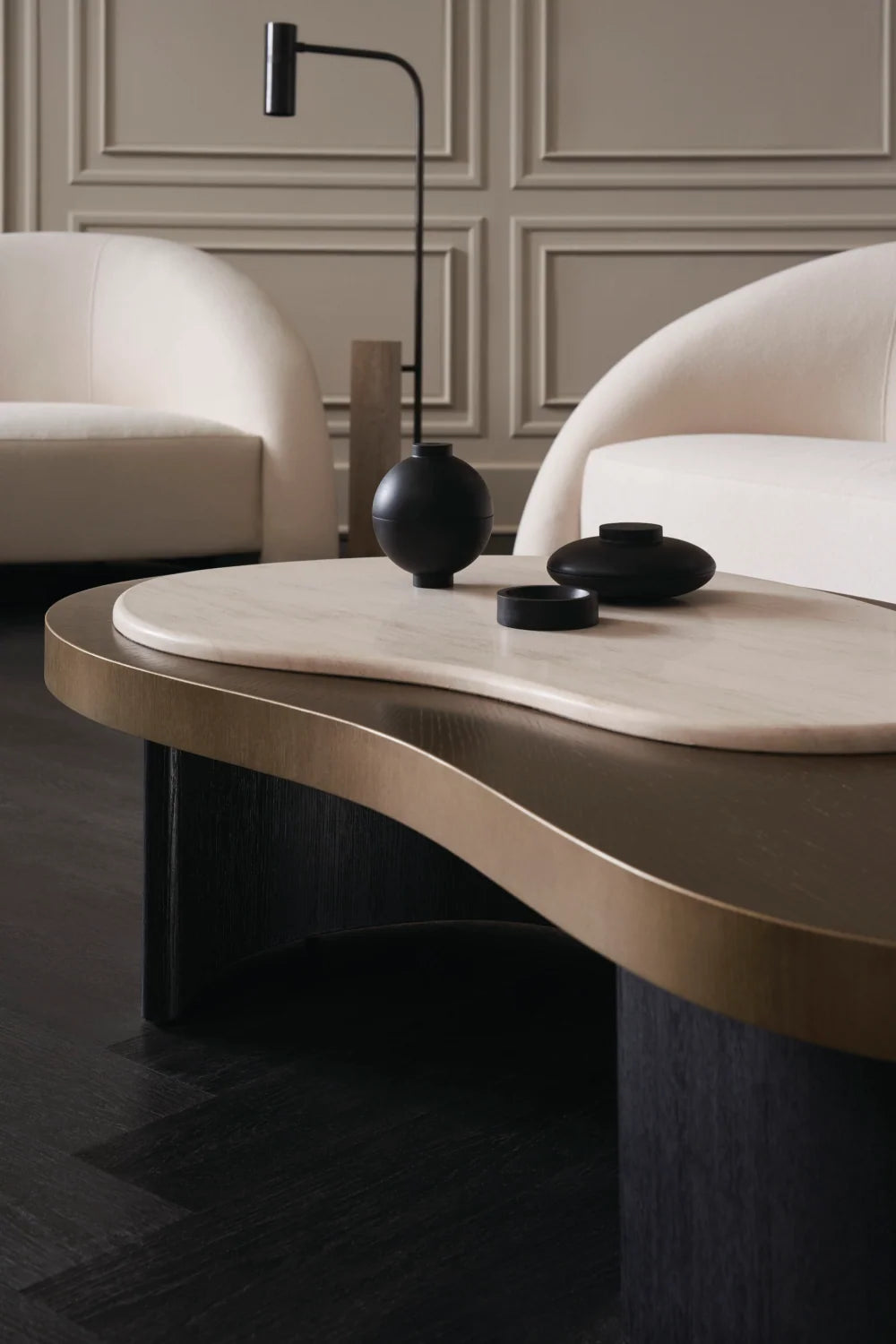 Luxury Travertine Oak Coffee Table Modern Italian Style for Villa