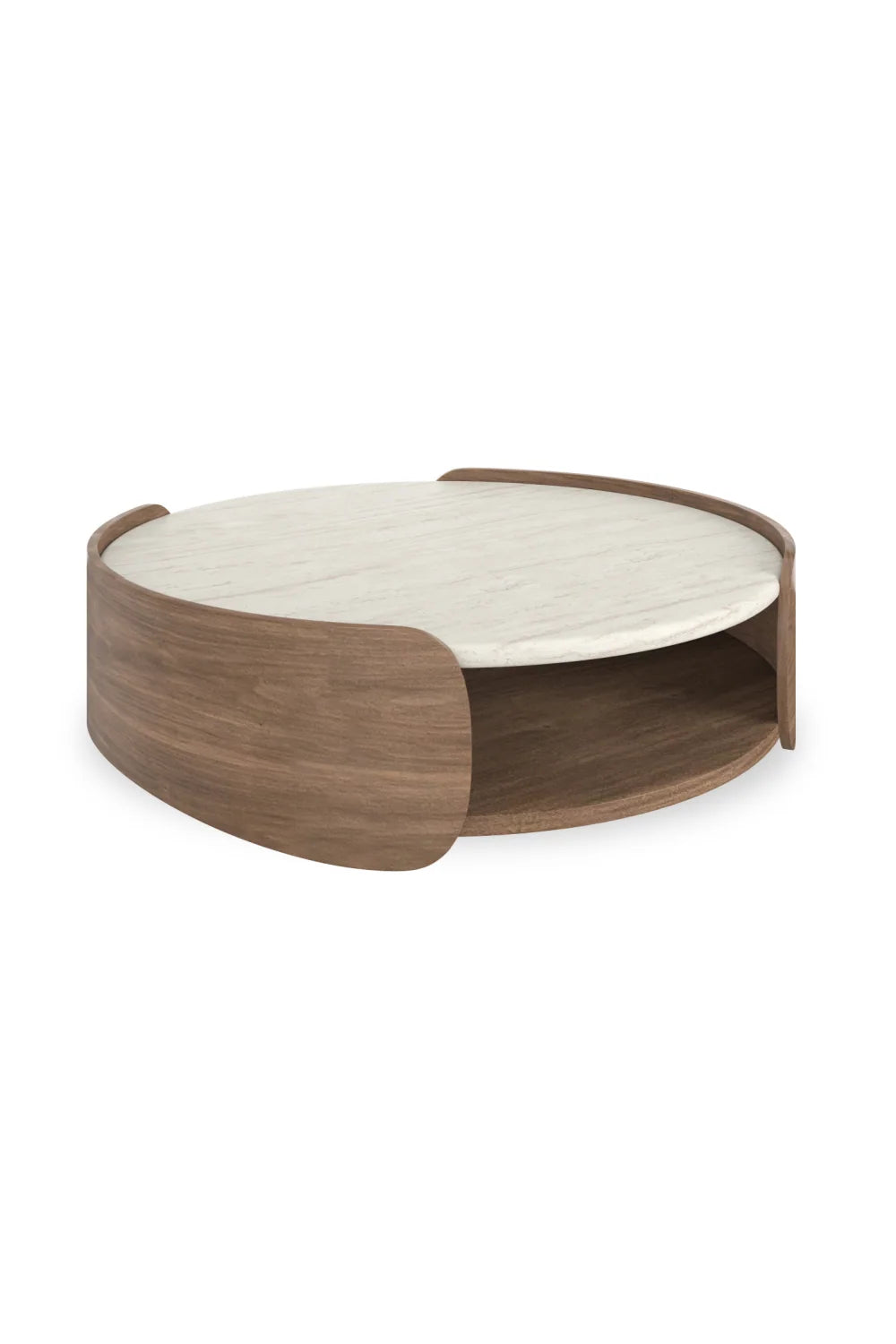 Luxury Travertine Wood Shelf Open Coffee Table Modern Italian Style for Villa