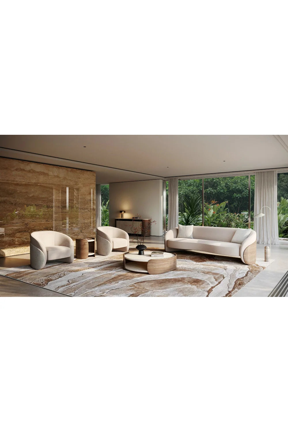 Luxury Travertine Wood Shelf Open Coffee Table Modern Italian Style for Villa