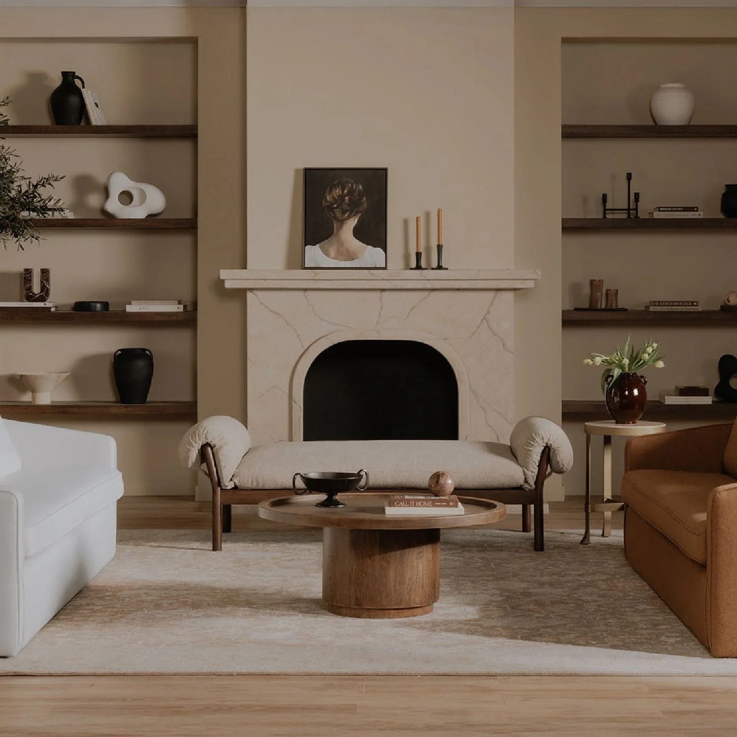 Luxury Tray Oak Round Coffee Table Modern Italian Style for Villa