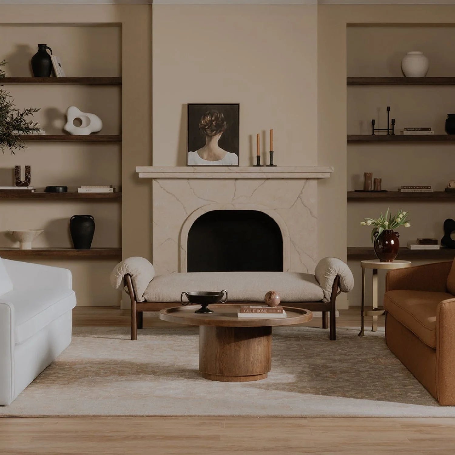 Luxury Tray Oak Round Coffee Table Modern Italian Style for Villa