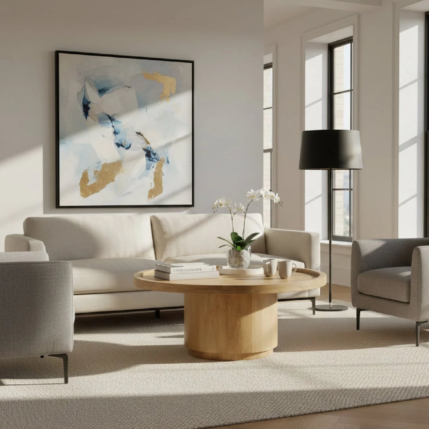 Luxury Tray Oak Round Coffee Table Modern Italian Style for Villa