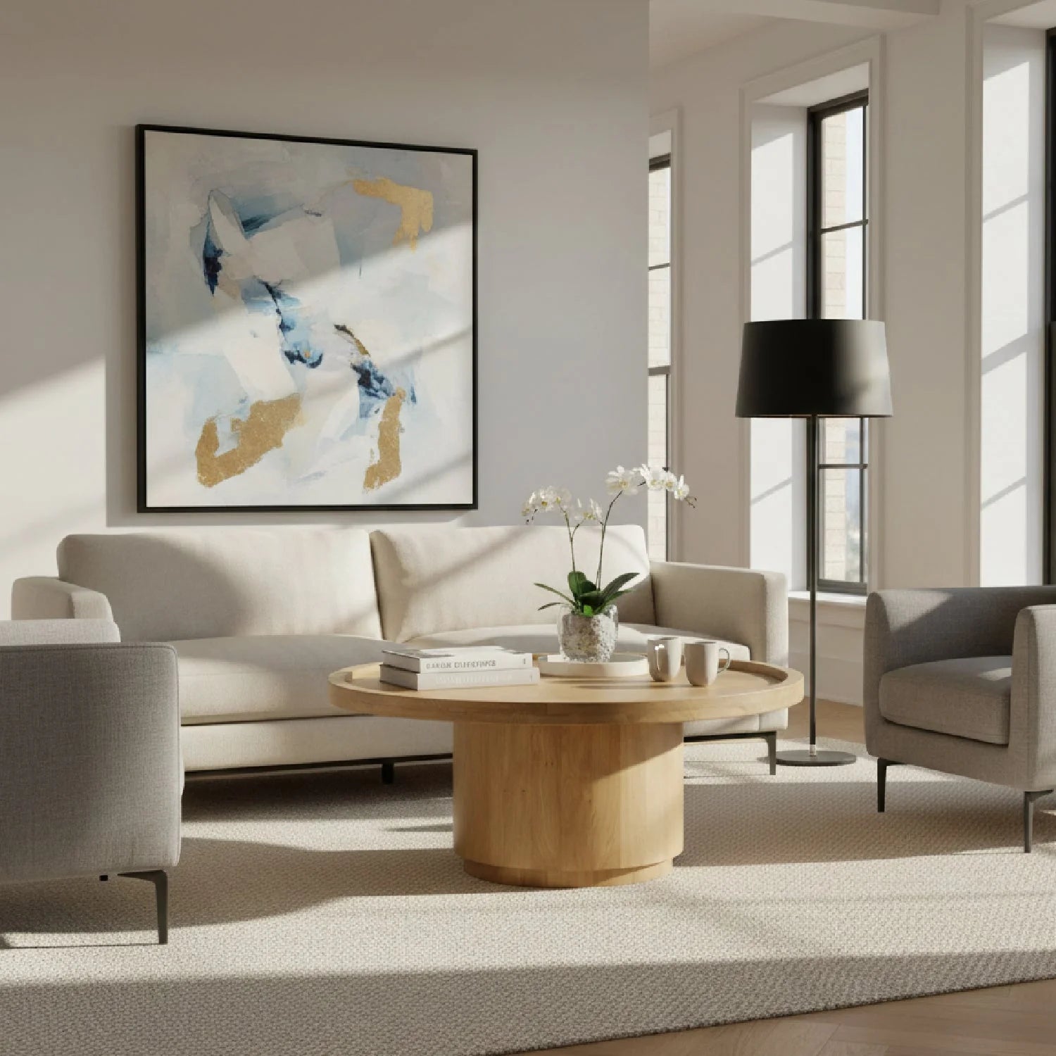 Luxury Tray Oak Round Coffee Table Modern Italian Style for Villa