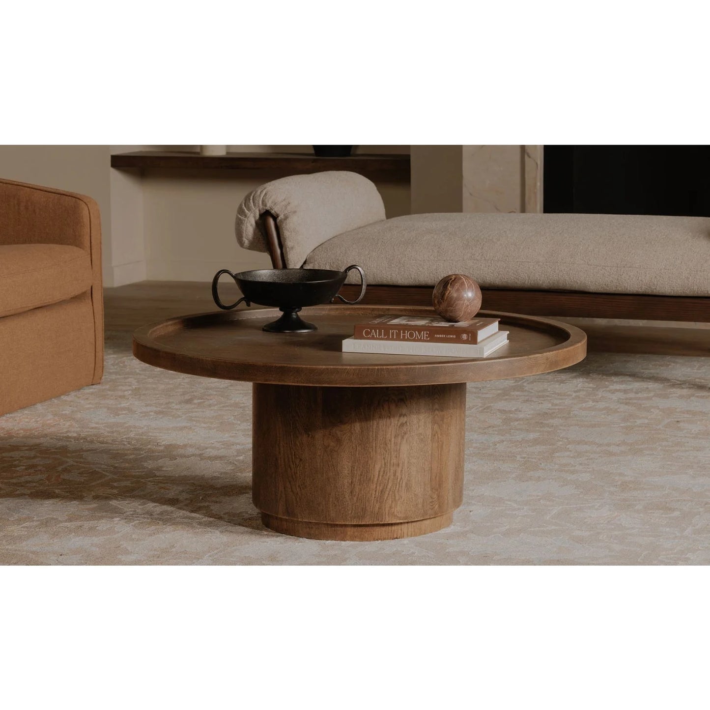 Luxury Tray Oak Round Coffee Table Modern Italian Style for Villa