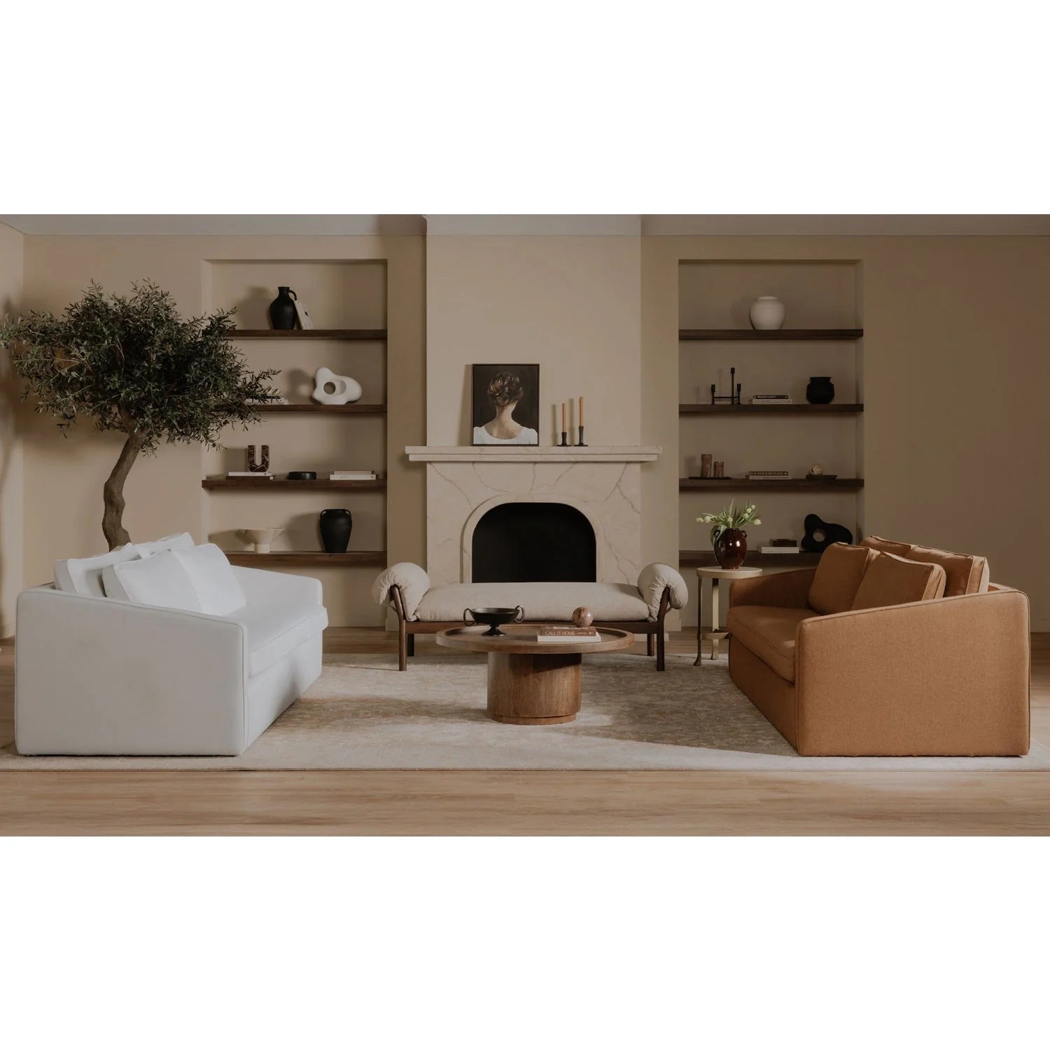 Luxury Tray Oak Round Coffee Table Modern Italian Style for Villa