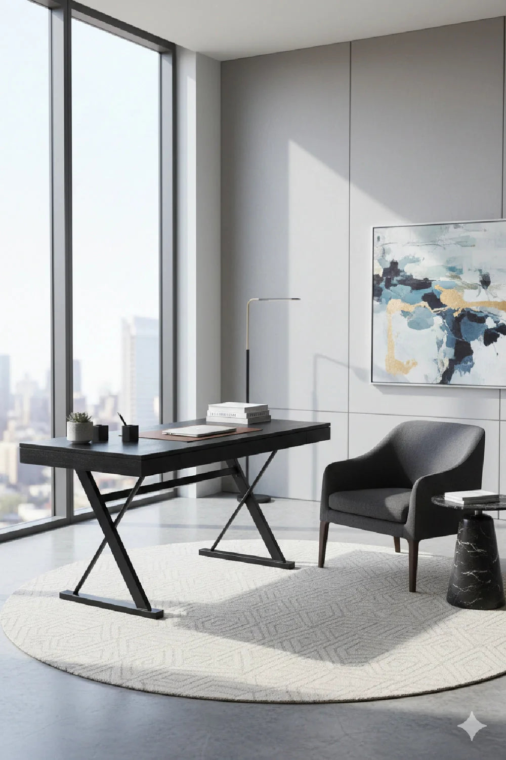Luxury Trestle 3-Drawer Modern Desk European Style for Villa